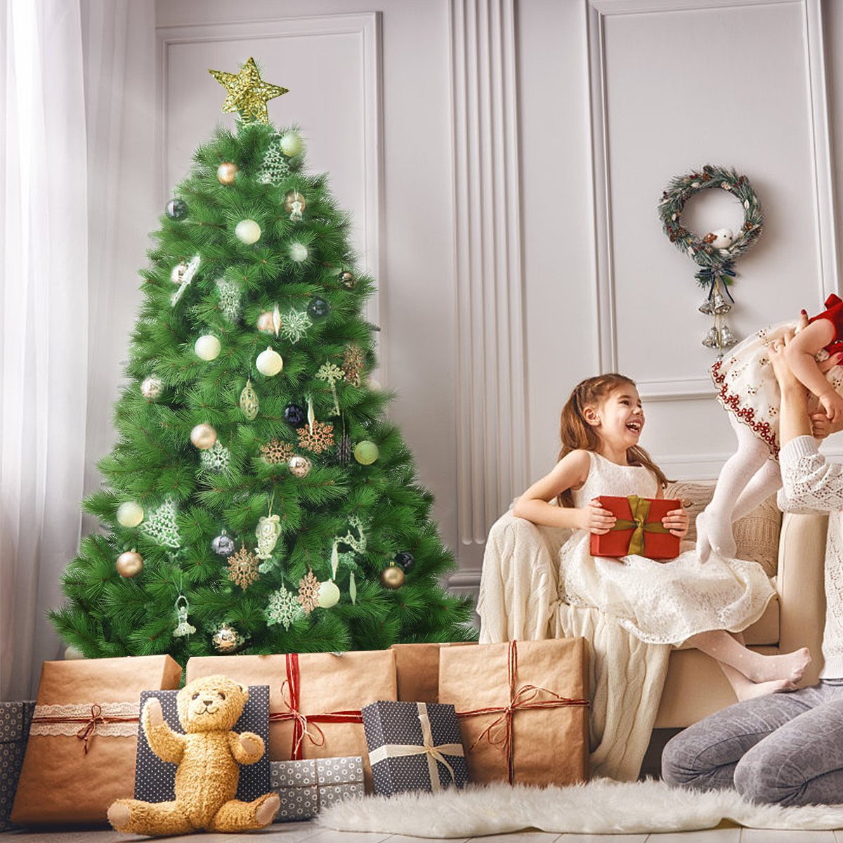 180 cm Künstlicher Weihnachtsbaum Christbaum PVC Nadeln Kunstbaum mit Metallständer Grün