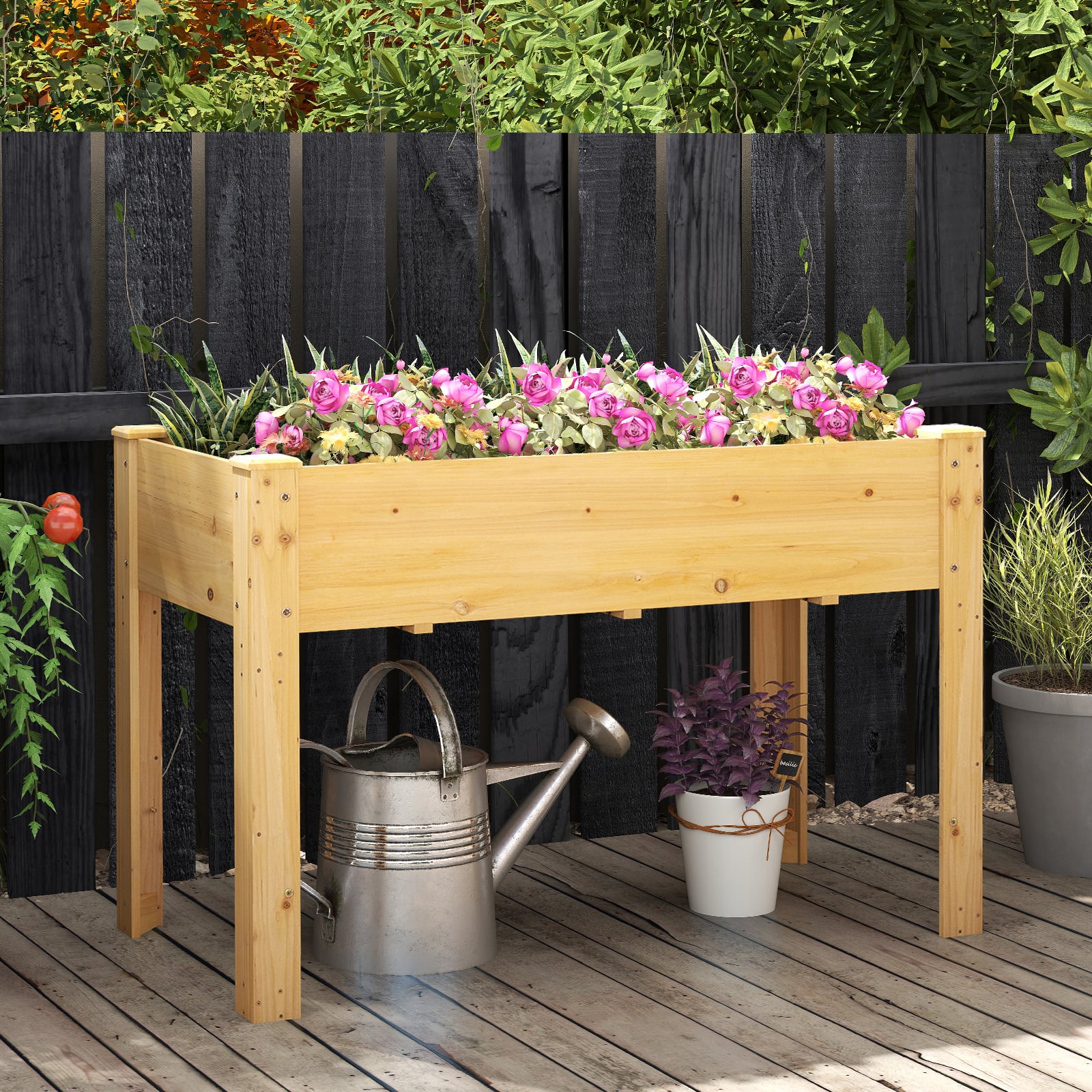 Hochbeet Holz Erhöhtes Gartenbeet Pflanzkasten mit Drainagelöchern Gemüsebeet Pflanzbeet rechteckig 120 x 60 x 82 cm Natur