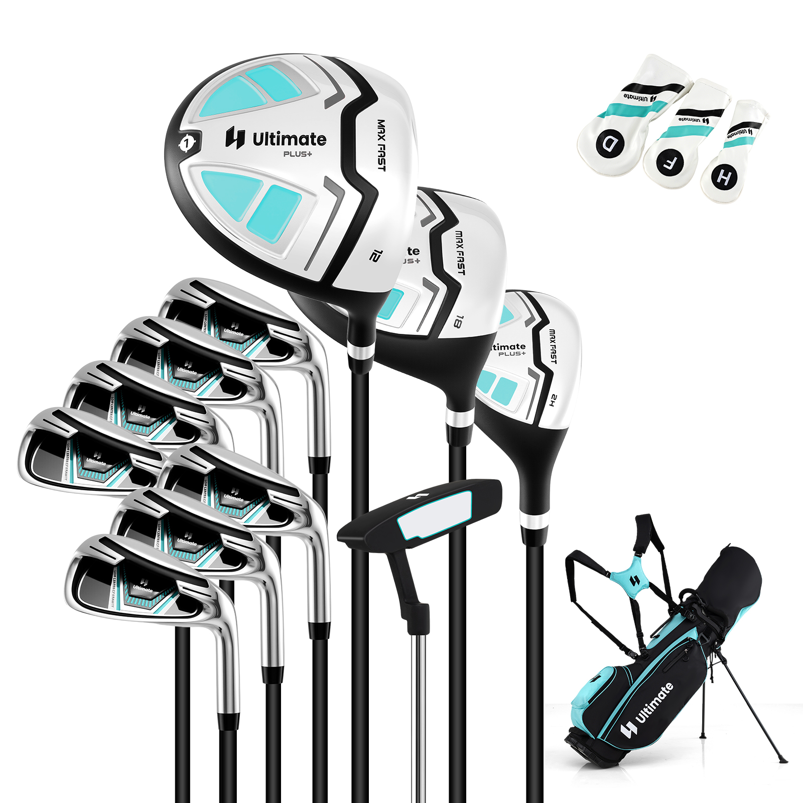 Damen Komplett Golfschläger Set 15 Teilges Golf Set Rechtshänder mit Golftasche & Regenhaube Grün