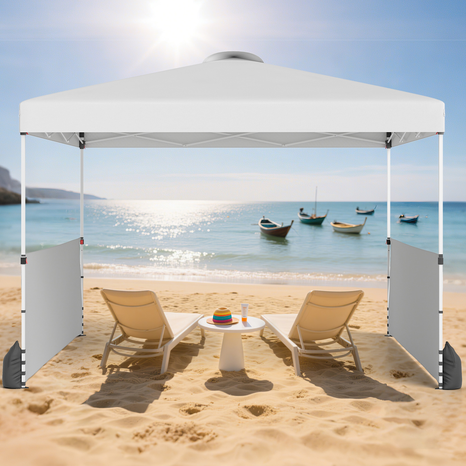 Pavillon 3 x 3m Faltpavillon mit 2 Seitenwänden & Tasche inkl. 4 Windseile & 4 Sandsäcke Weiß