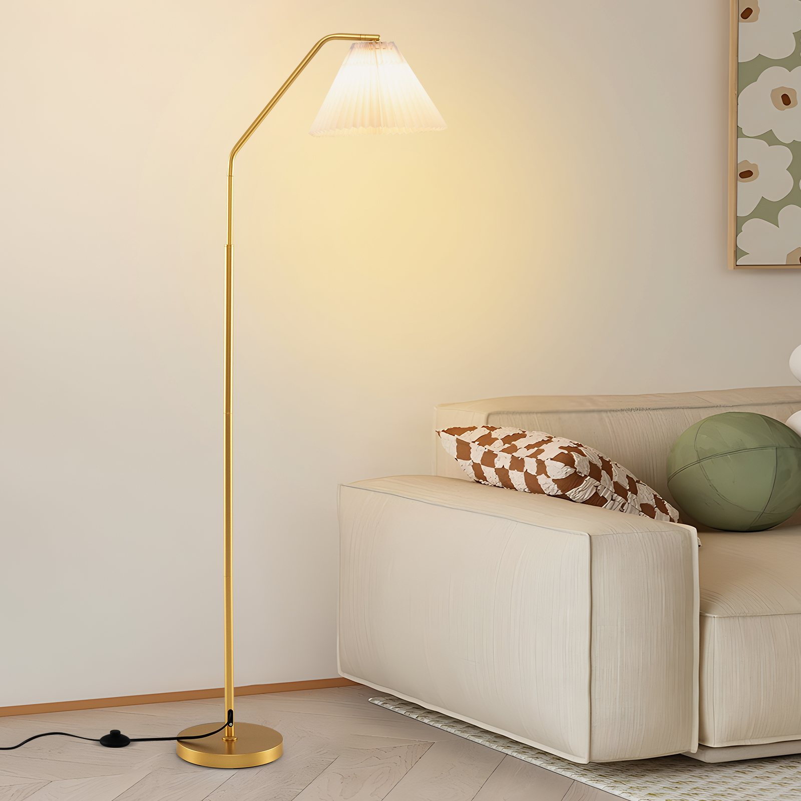 Stehleuchte Wohnzimmer 168cm E27 Fassung Bogenlampe mit verstellbarem Lampenkopf gold