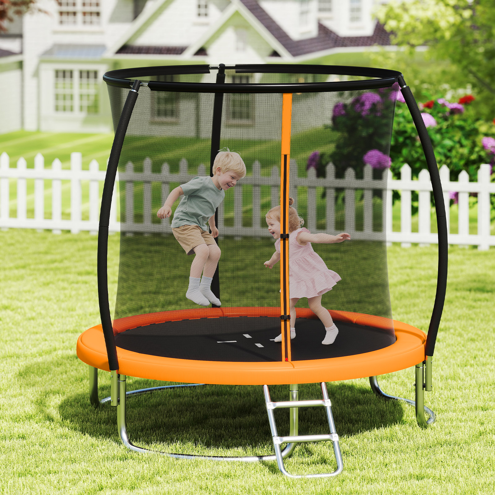 Trampolin outdoor mit Leiter Gartentrampolin rund mit Sicherheitsnetz Ø244cm Orange