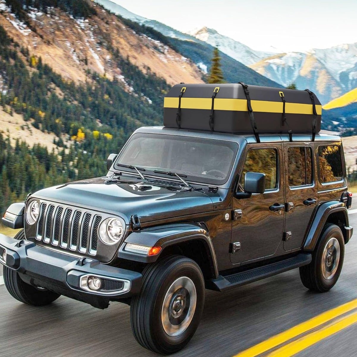 Dachbox für verschiedene Fahrzeugtypen mit rutschfester Matte Gepäckschloss verstärkten Riemen Türhaken & Tasche mit Kordelzug