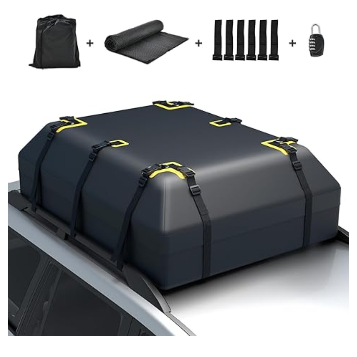 Autodachtasche mit 0,4 m³ Volumen wasserdichte Dachgepäcktasche Dachbox mit Türhaken Zahlenschloss & rutschfester Matte