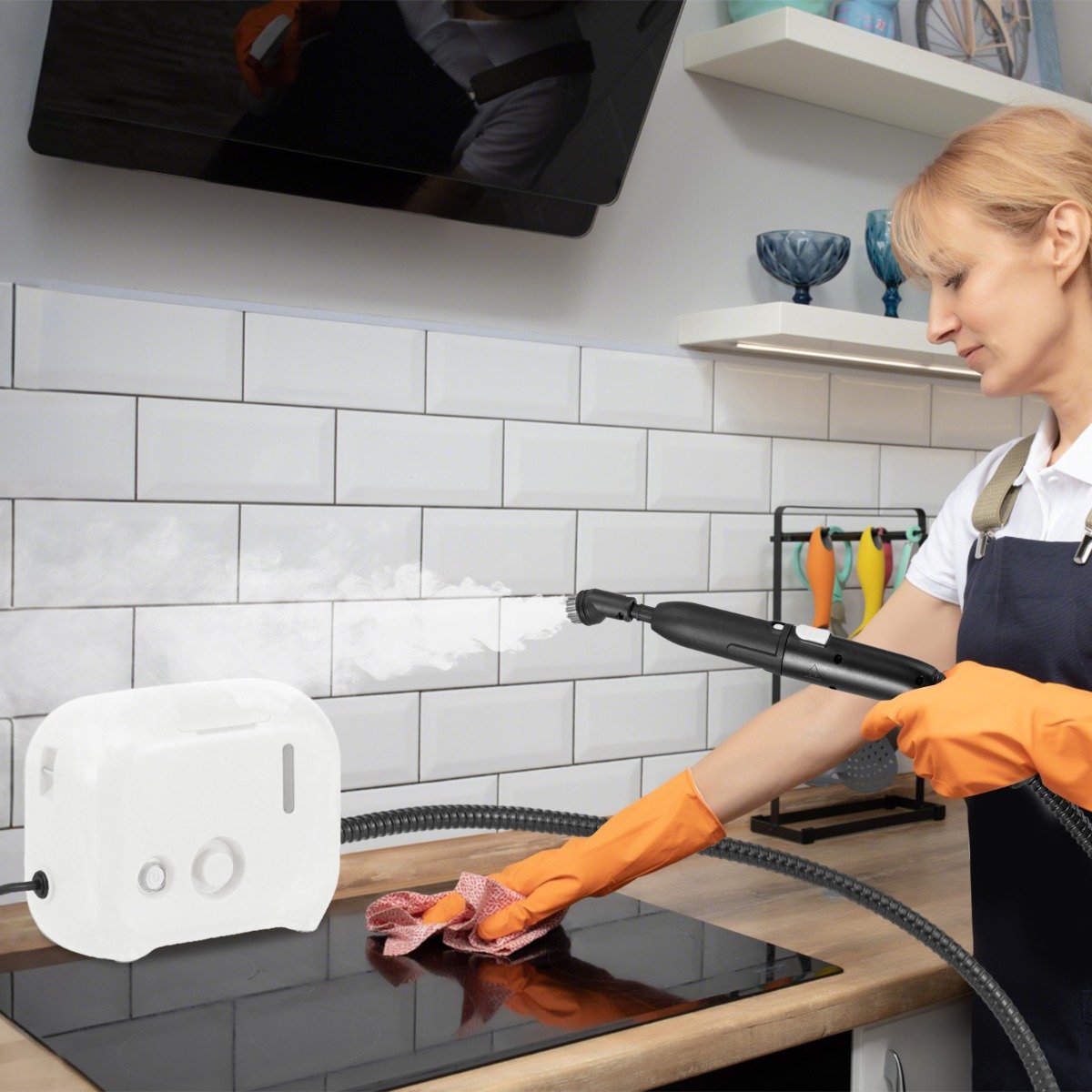 1500W Dampfreiniger Dampfdruck: 3 bar, Aufheizzeit: 15s, Temperatur: bis zu 180℃ Handdampfreiniger Weiß