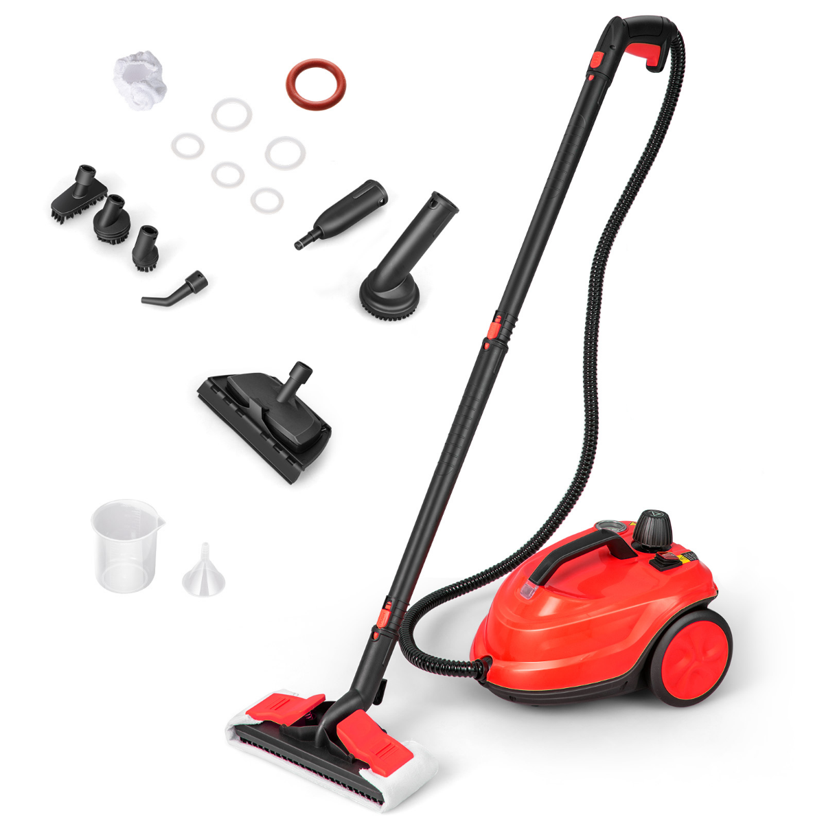 Tragbarer Dampfreiniger 2000W Hochdruck-Dampfreiniger mit 15-teiligem Zubehör vielseitiger Dampfmopp Rot