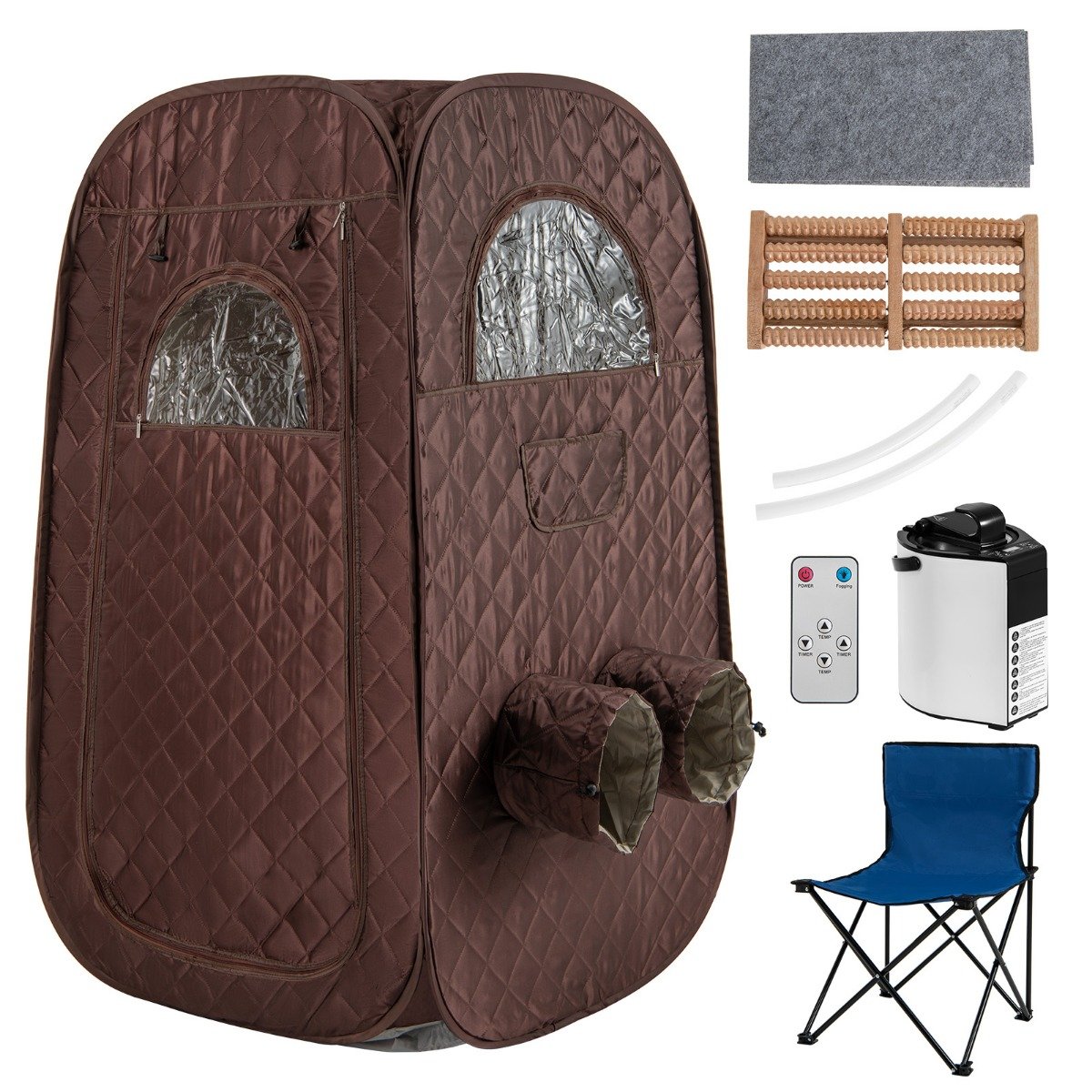 Tragbare Dampfsauna Heimsauna für 1-2 Personen mit 3 Liter Dampfgenerator 89 x 89 x 149 cm Braun