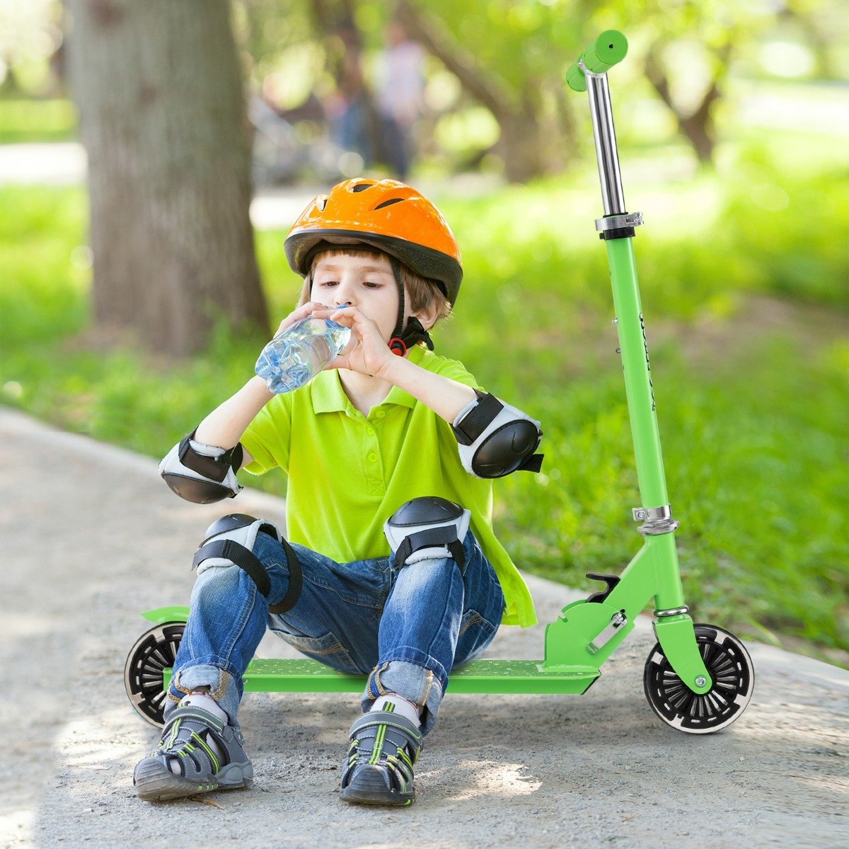 Kinder Roller Scooter mit LED-Räder & Klappbar Lenker Höhenverstellbar Tretroller Kinderroller Grün