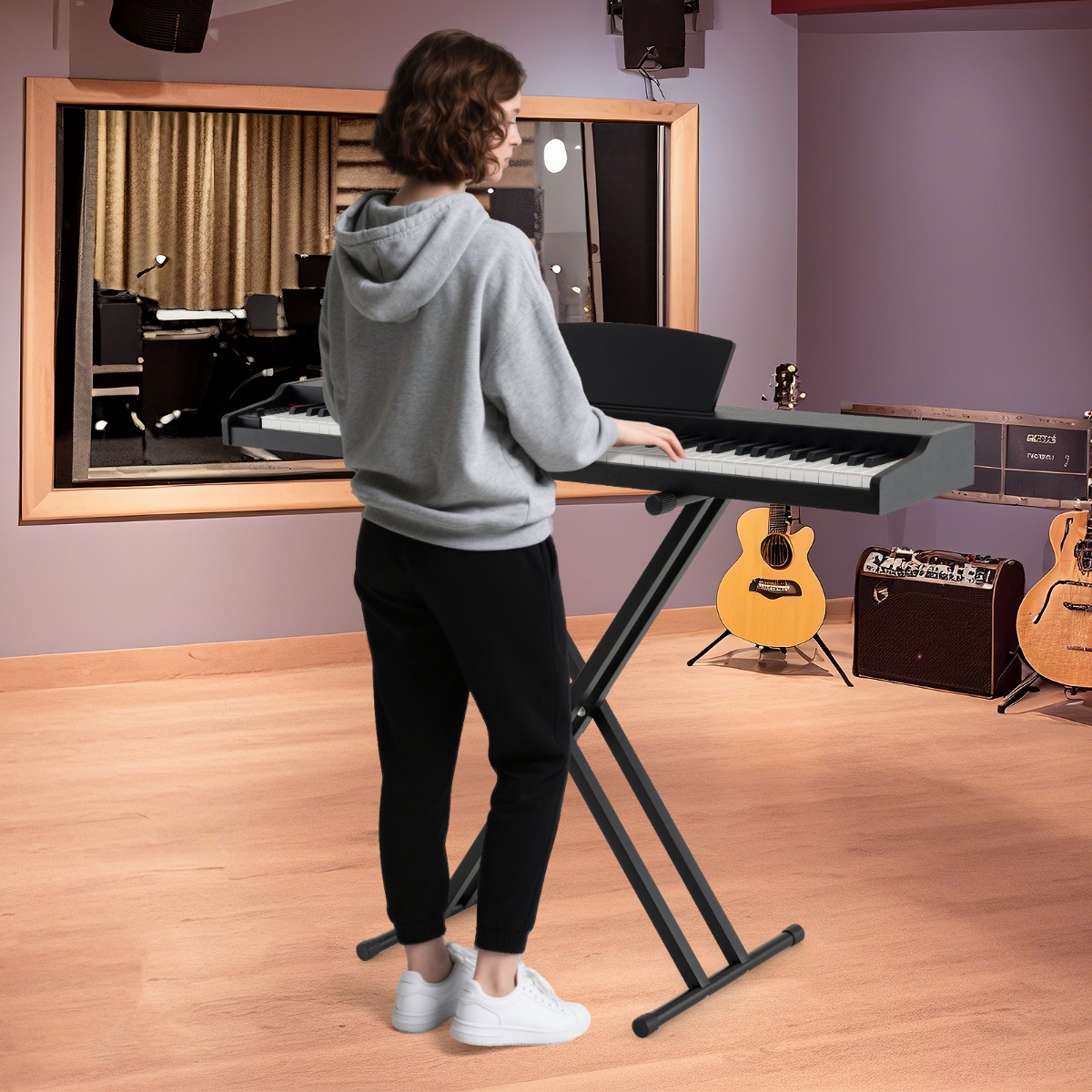 88-Tasten-Klavier-Set vollwertiges halbgewichtigtes digitales Klavier mit verstellbarem Ständer Schwarz