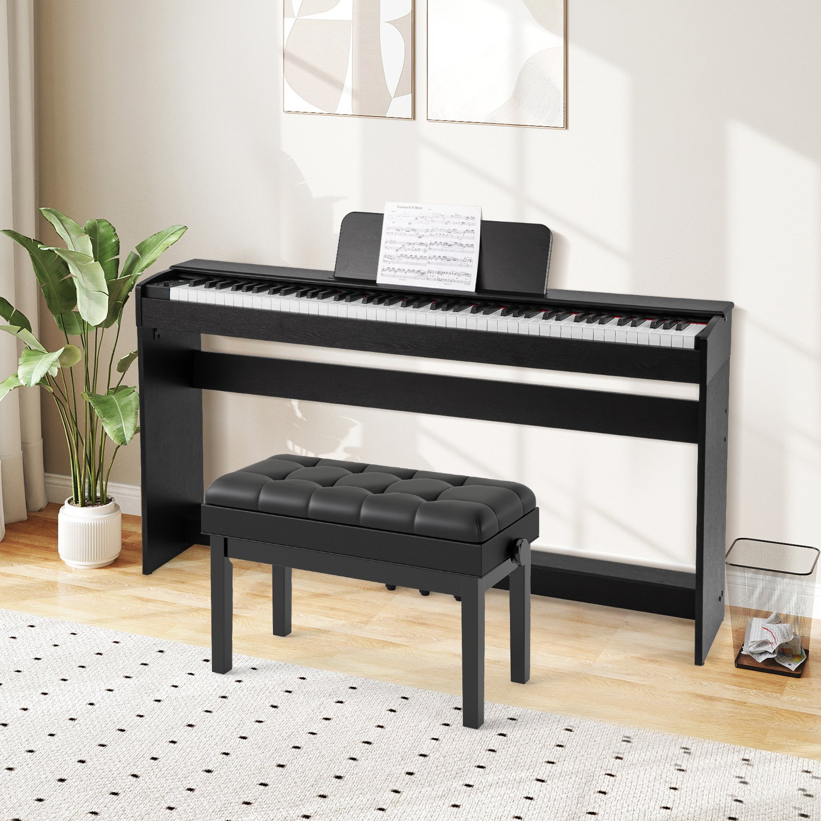 Digital Piano 88-Tasten mit Hammermechanik gewichtete Tastatur E-Piano mit Möbelständer Schwarz