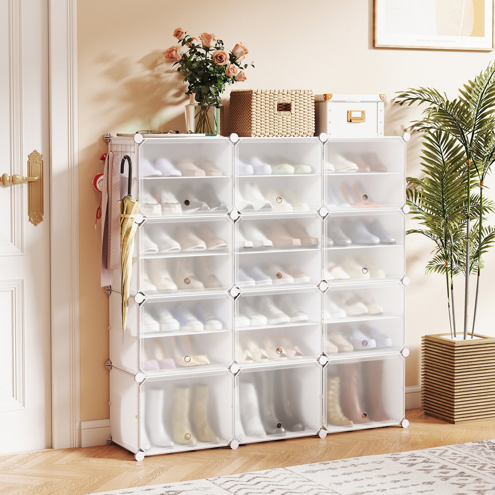 DIY Schuhregal mit 12 Fächern für 48 Paar Schuhe & Stiefel Kunststoff Schuhschrank Schuh Organizer Weiß