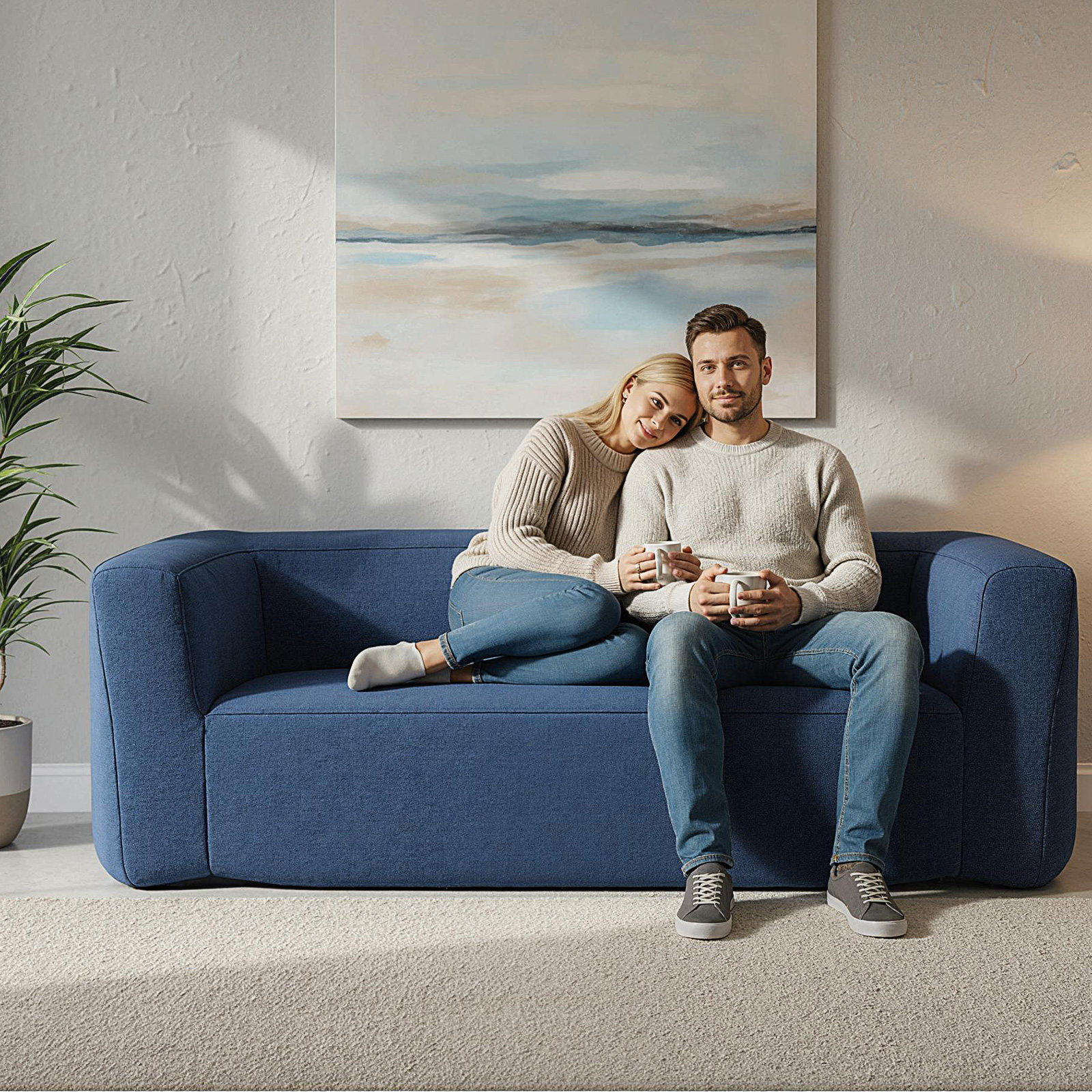 Doppelluftsofa tragbares aufblasbares Sofa mit abnehmbarem Bezug breite Armlehnen Blau