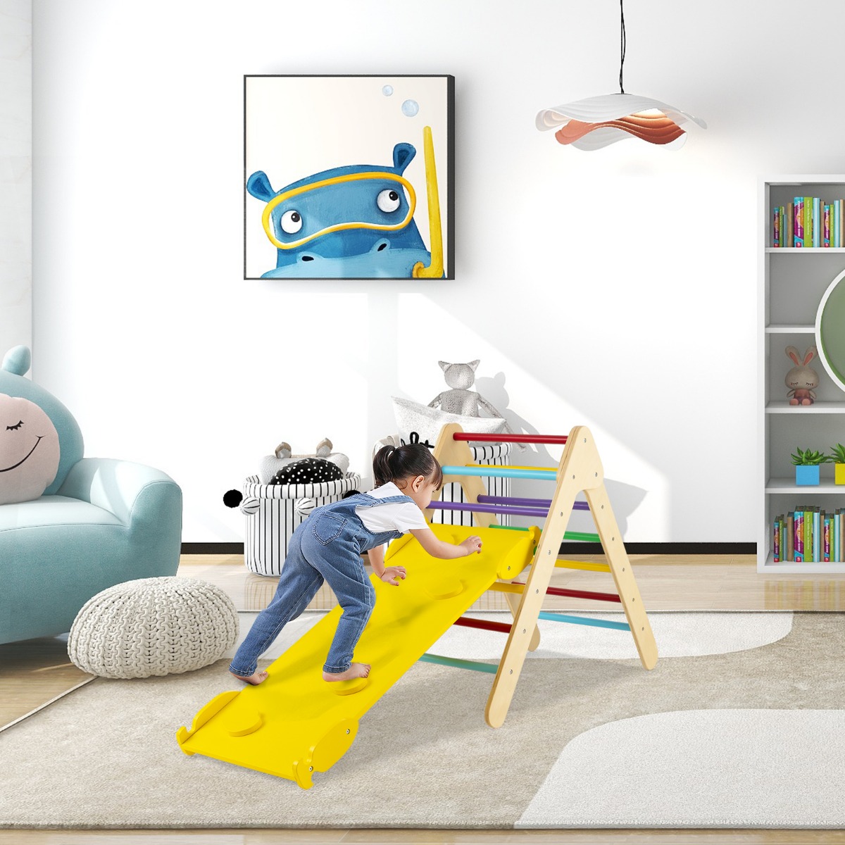 Kletterdreieck Dreieckiges Klettergerüst aus Holz mit Rampe 86,5 x 48 x 73,5 cm Bunt