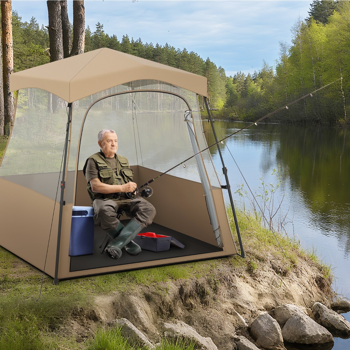 Durchsichtiger Pop-Up-Sportzelt transparentes Campingzelt Outdoor Allwetter-Schutz mit Tragetasche Braun 160 x 160 x 176 cm