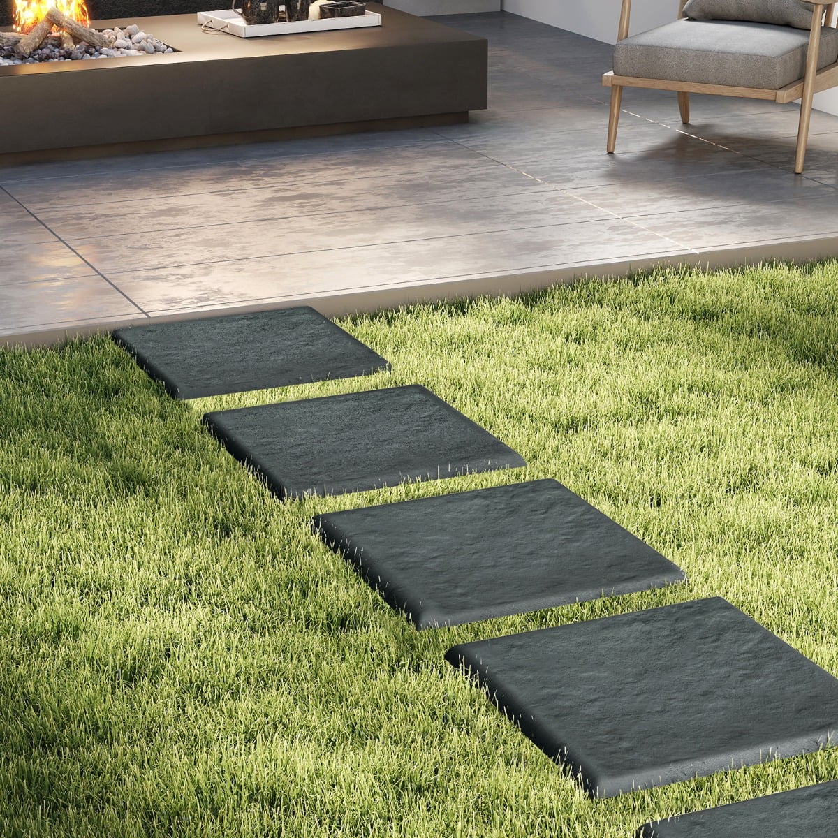 39,5x39,5cm Trittsteine Mit Pfählen 8er Set Italienisch Gefertigt Für Garten Rasen Hof Grau