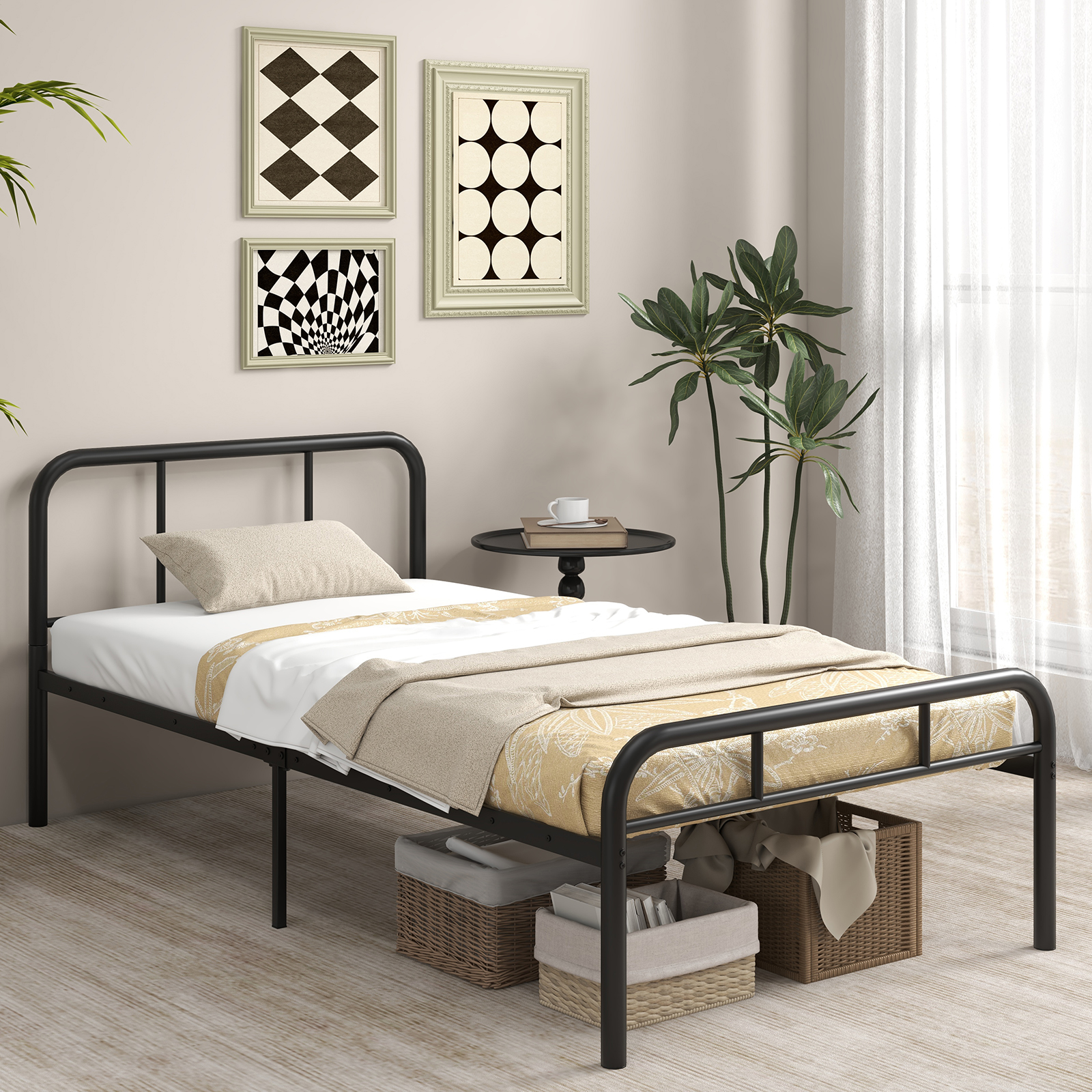 Einzelbett mit Kopf- & Fußteil Metallbett Bettgestell Metallplattformbett für 90 x 200 cm Matratze