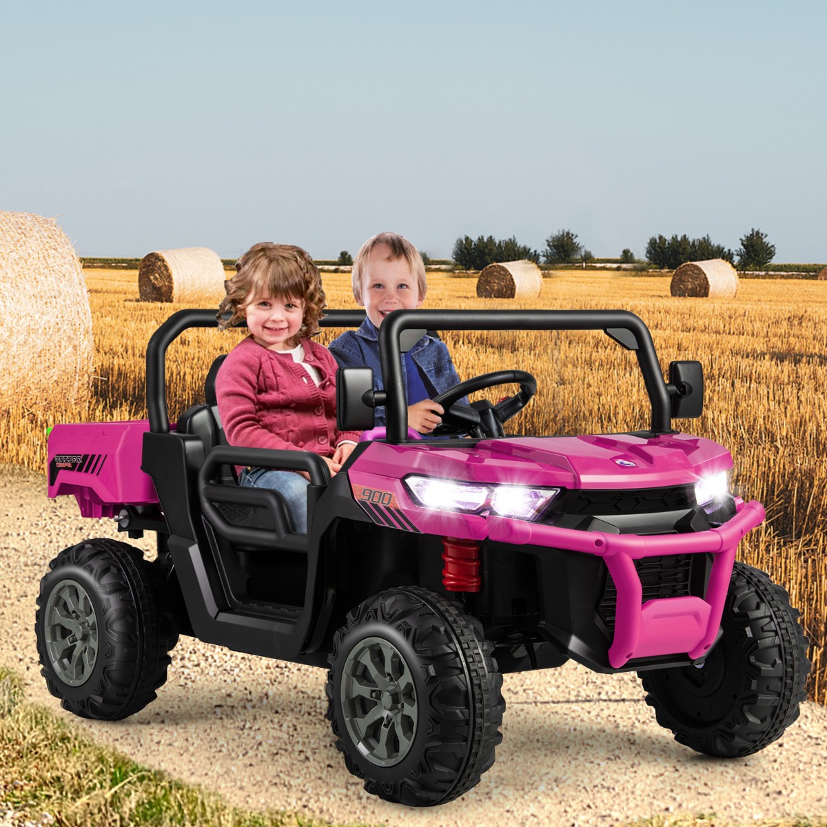 Kinder-Muldenkipper mit 2 Sitzen & kippbarer Ladefläche& Fernsteuerung Rosa