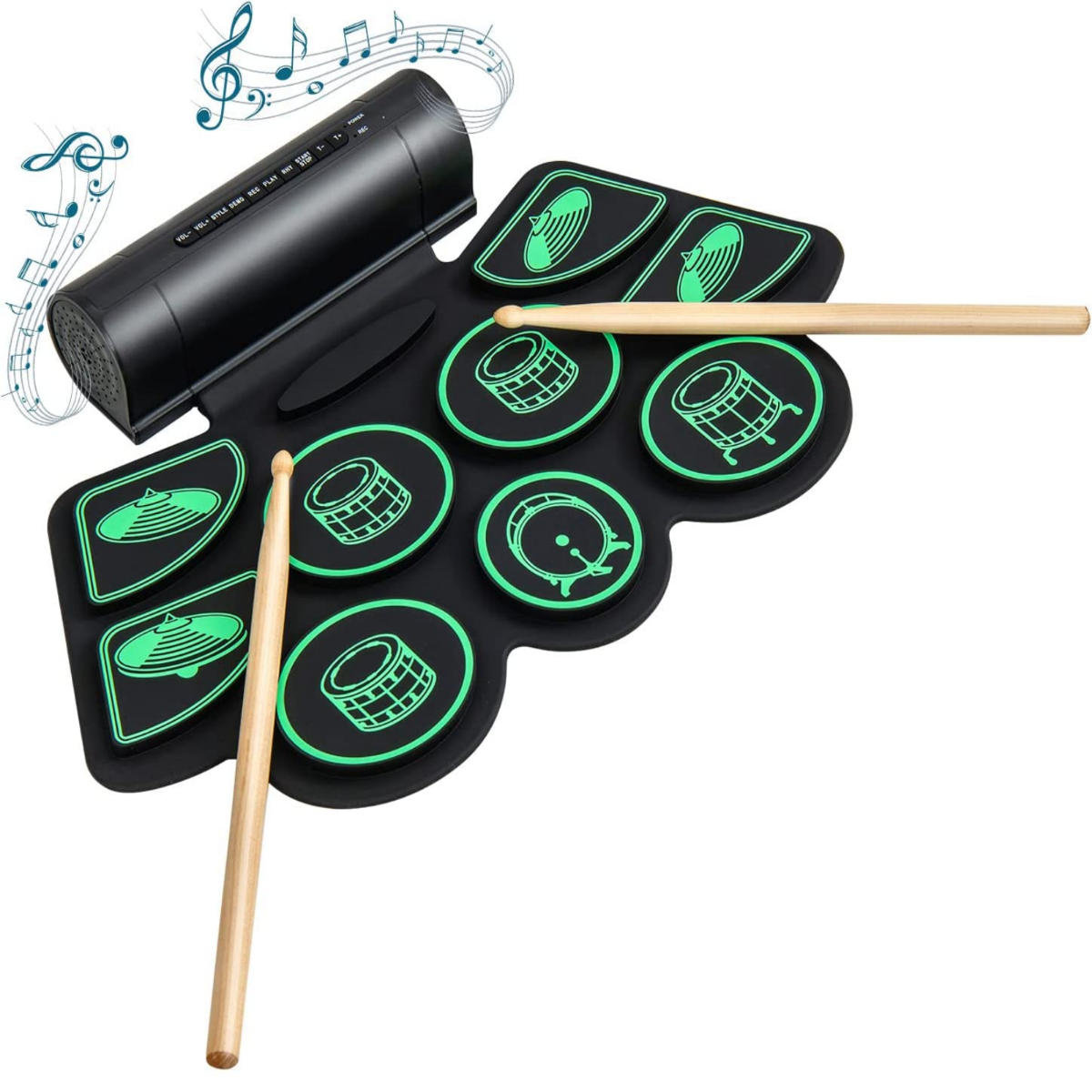 Elektrisches Schlagzeug mit 9 Pads Aufrollbares Schlagzeug-Übungspad mit 2 Stereolautsprechern