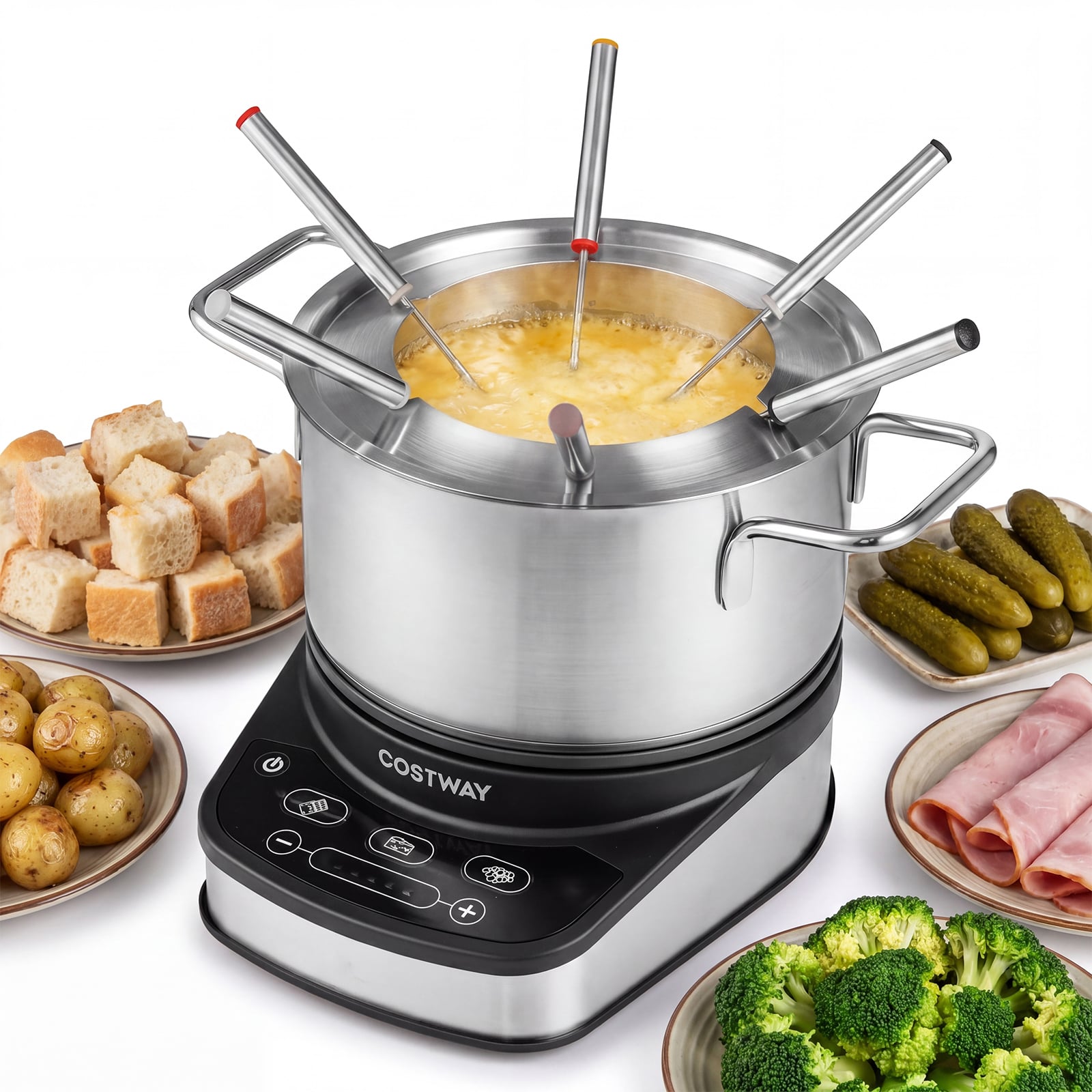 Elektrisches Fondue-Set 1200W Fonduetopf Set mit Abnehmbarem 3L Edelstahltopf