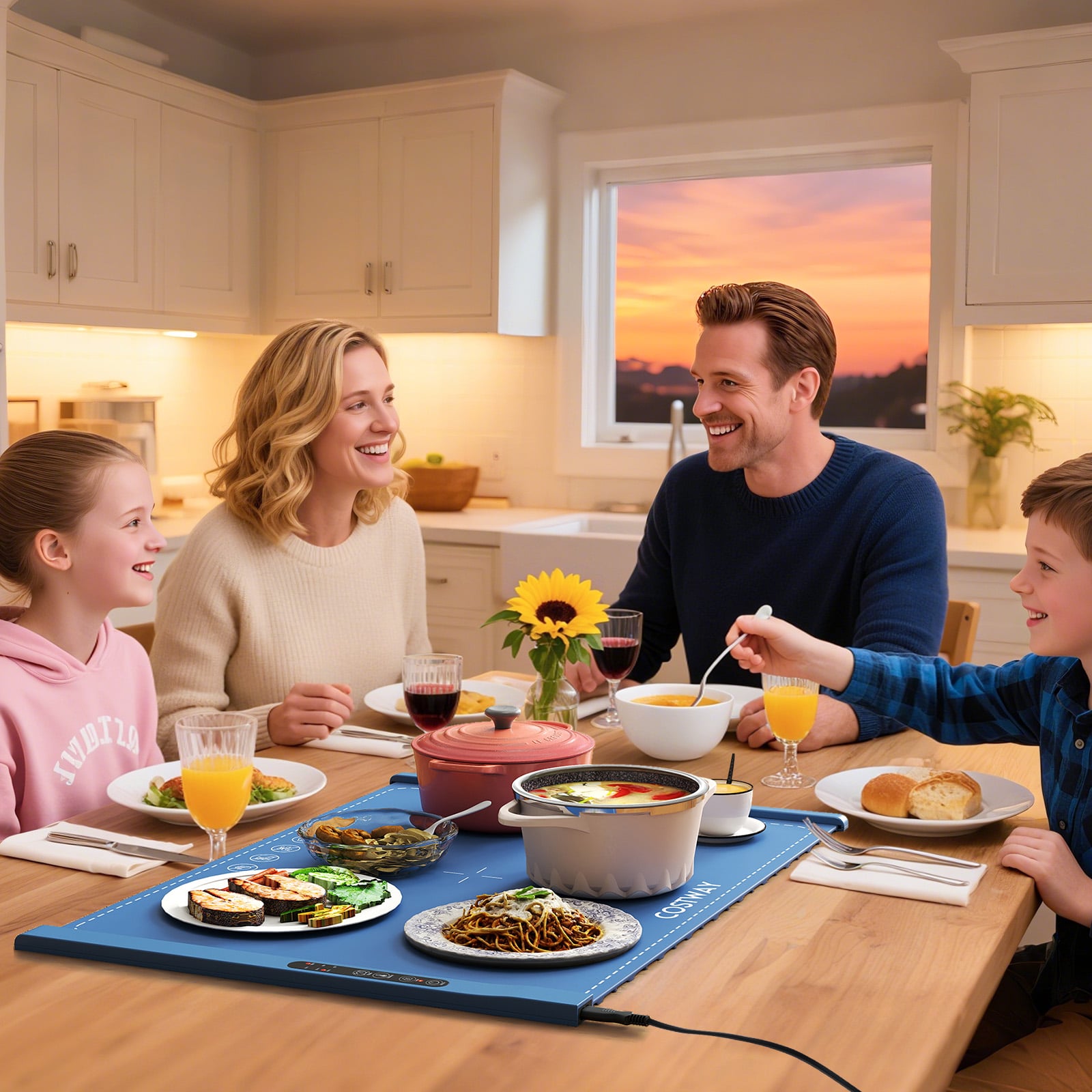 Elektrische Speisewärmungsmatte rollbare Silikon Warmhalteplatte mit einstellbarer Temperatur Blau