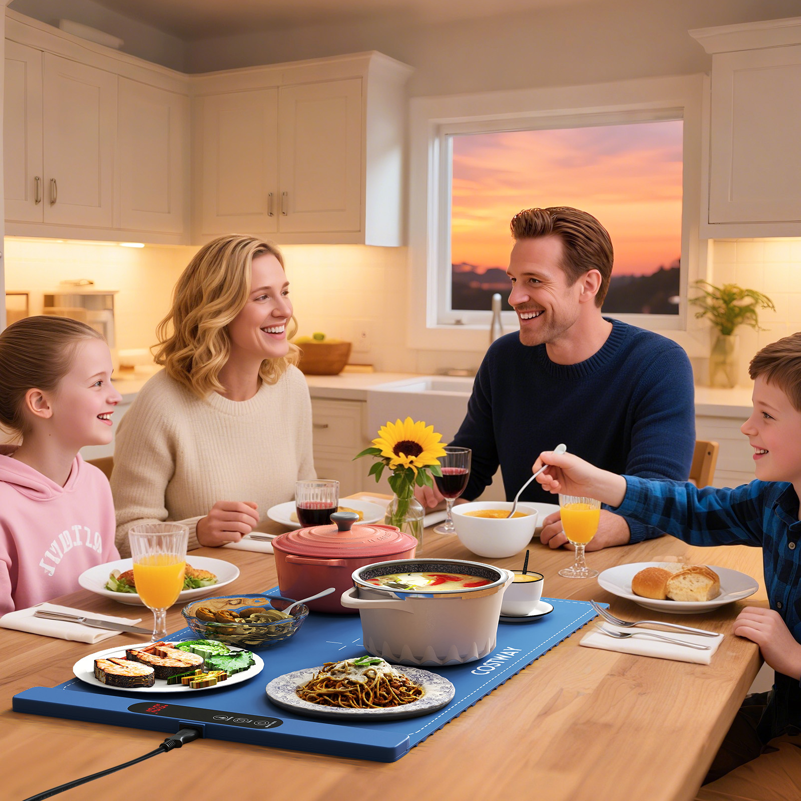 Elektrische Wärmematte Silikon für Lebensmittel Rollbare Warmhalteplatte 6 Temperaturregelung von 50℃-100℃ (Blau)