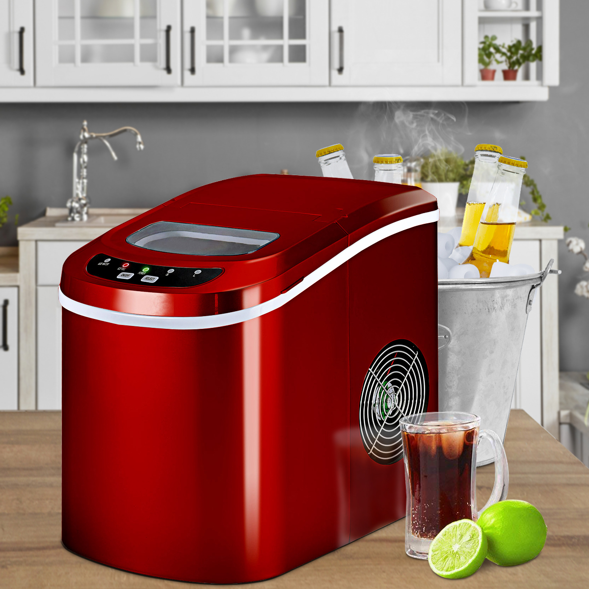 Eiswürfelmaschine Eismaschine inkl. Eiswürfelschaufel Rot/Silber 25 x 36 x 33 cm-Rot