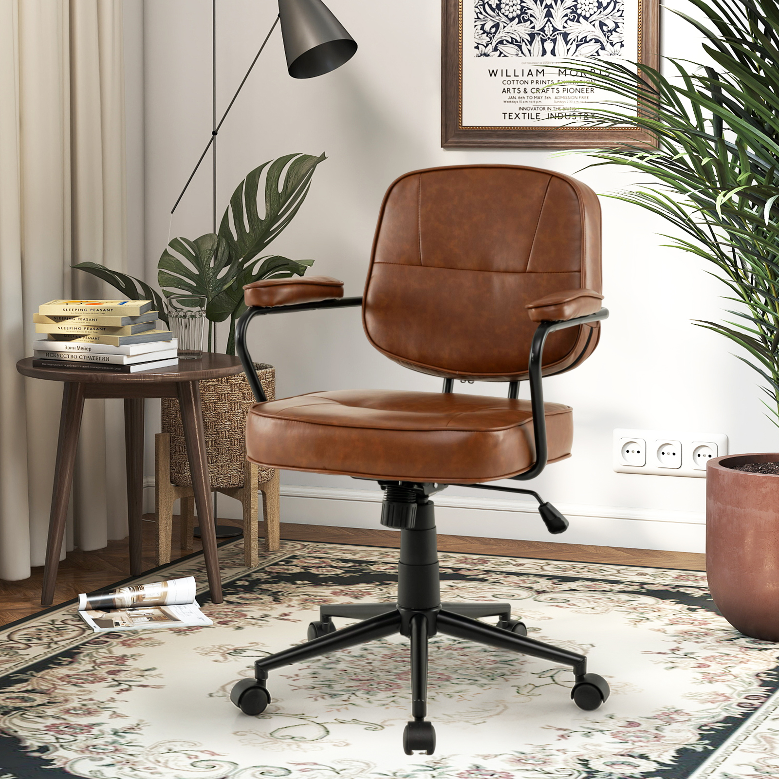 Ergonomischer Bürostuhl mit Armlehnen & Rollen Höhenverstellbarer Drehstuhl Computerstuhl Braun