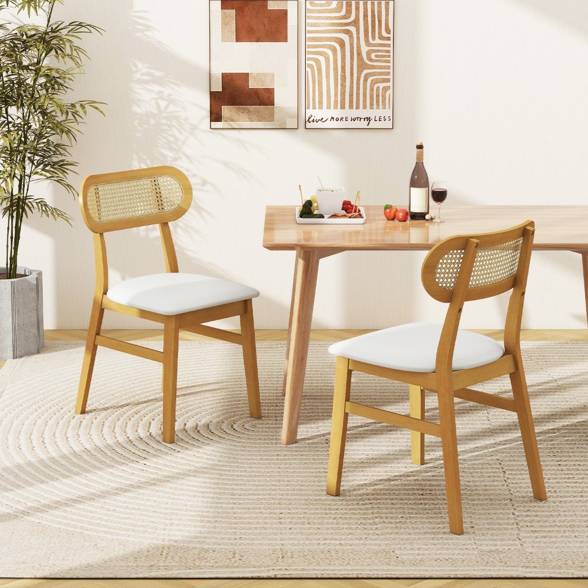 Esszimmerstühle aus Holz im 2er-Set Holzstühle für den Innenbereich mit gepolsterter Sitzfläche Weiß