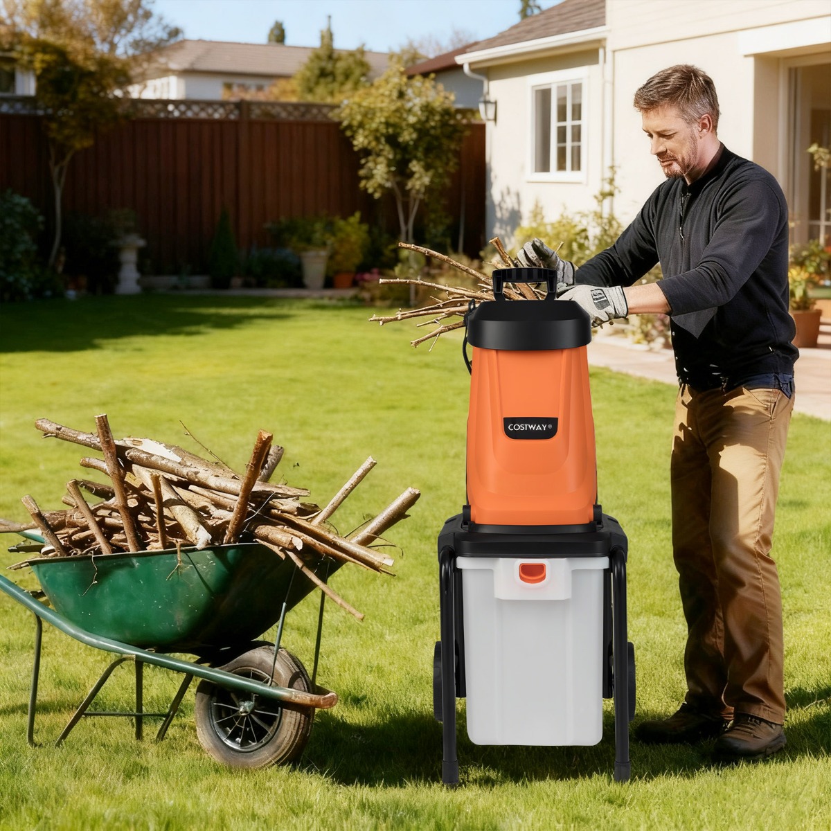 2800W Elektrischer Häcksler mit 50L Sammelbehälter Holzhäcksler Elektro Gartenhäcksler Orange