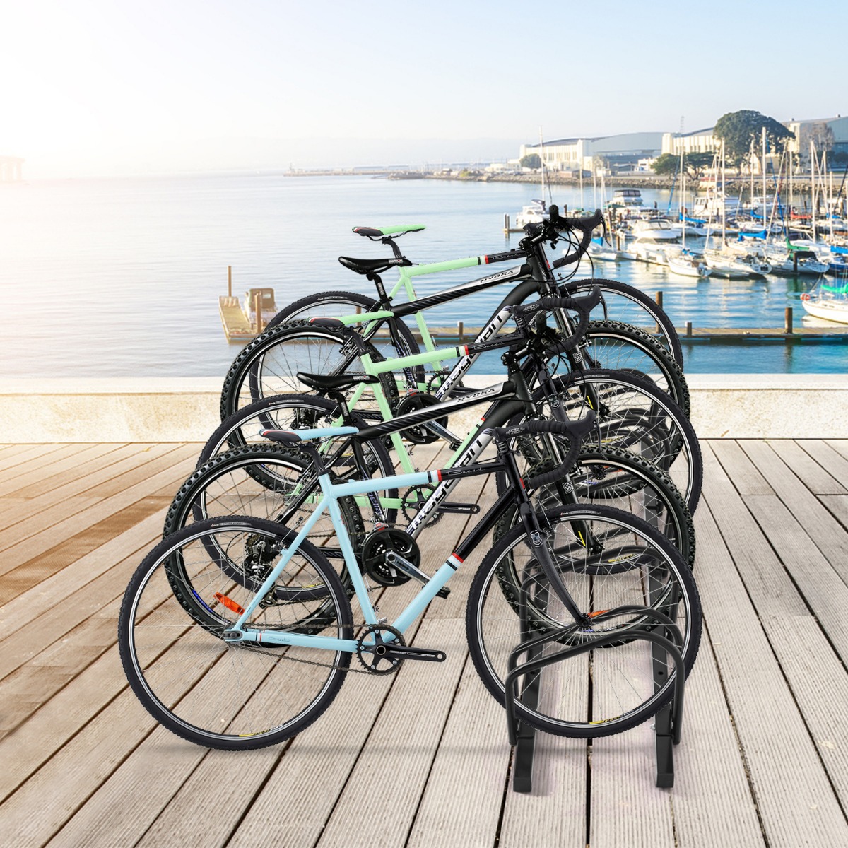 Fahrradständer Standparker Bodenständer Aufstellständer mit 5 Fahrrad Stellplätze Schwarz