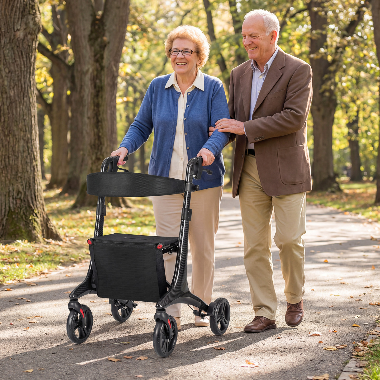 Faltbarer Rollator für Senioren ultraleichter Gehwagen mit Sitz Gehhilfe mit Rädern Schwarz