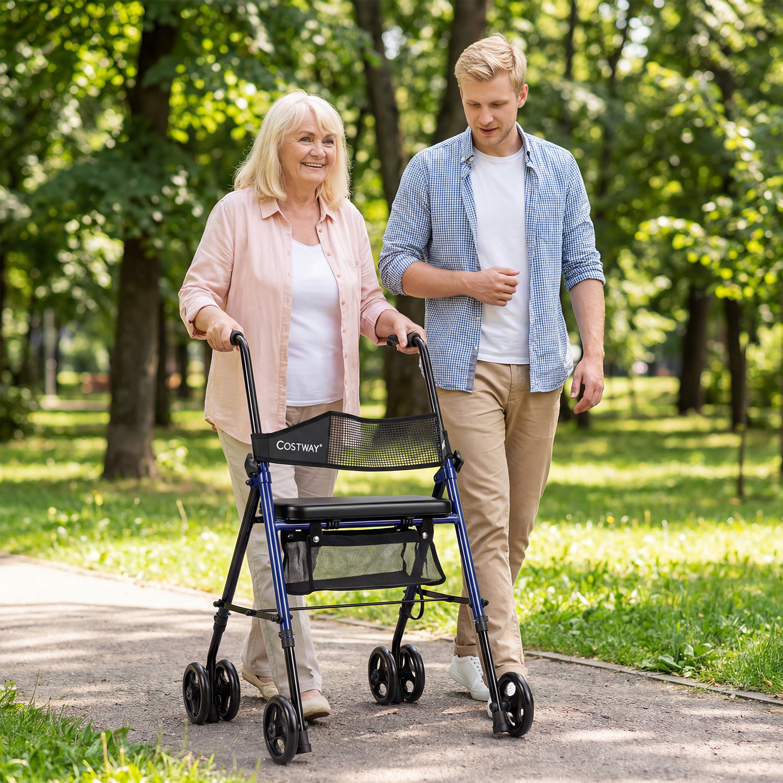 Faltbarer Rollator Mit Sitz Tasche 8 Fach Höhenverstellbar Leicht 15cm Räder für Senioren Blau