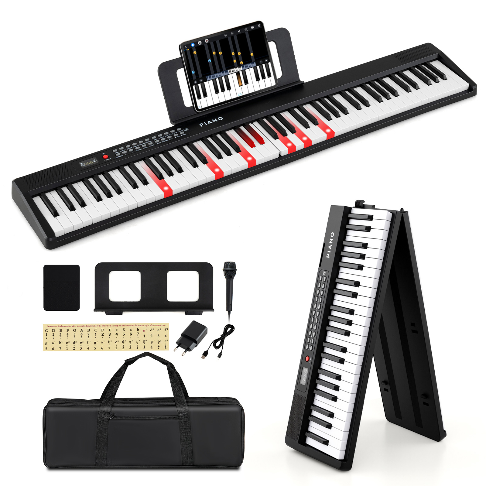 Faltbares 88-Tasten-Klavierkeyboard mit Split-Funktion & 3 Lernmodi Keyboard Schwarz