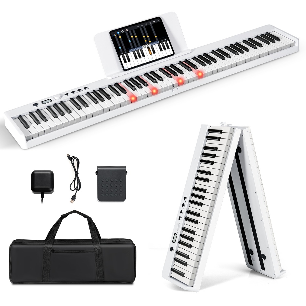 Klappbares E-Keyboard Faltbar mit 88 Beleuchteten Tasten Digitale Keyboard Digitale Keyboard Weiß
