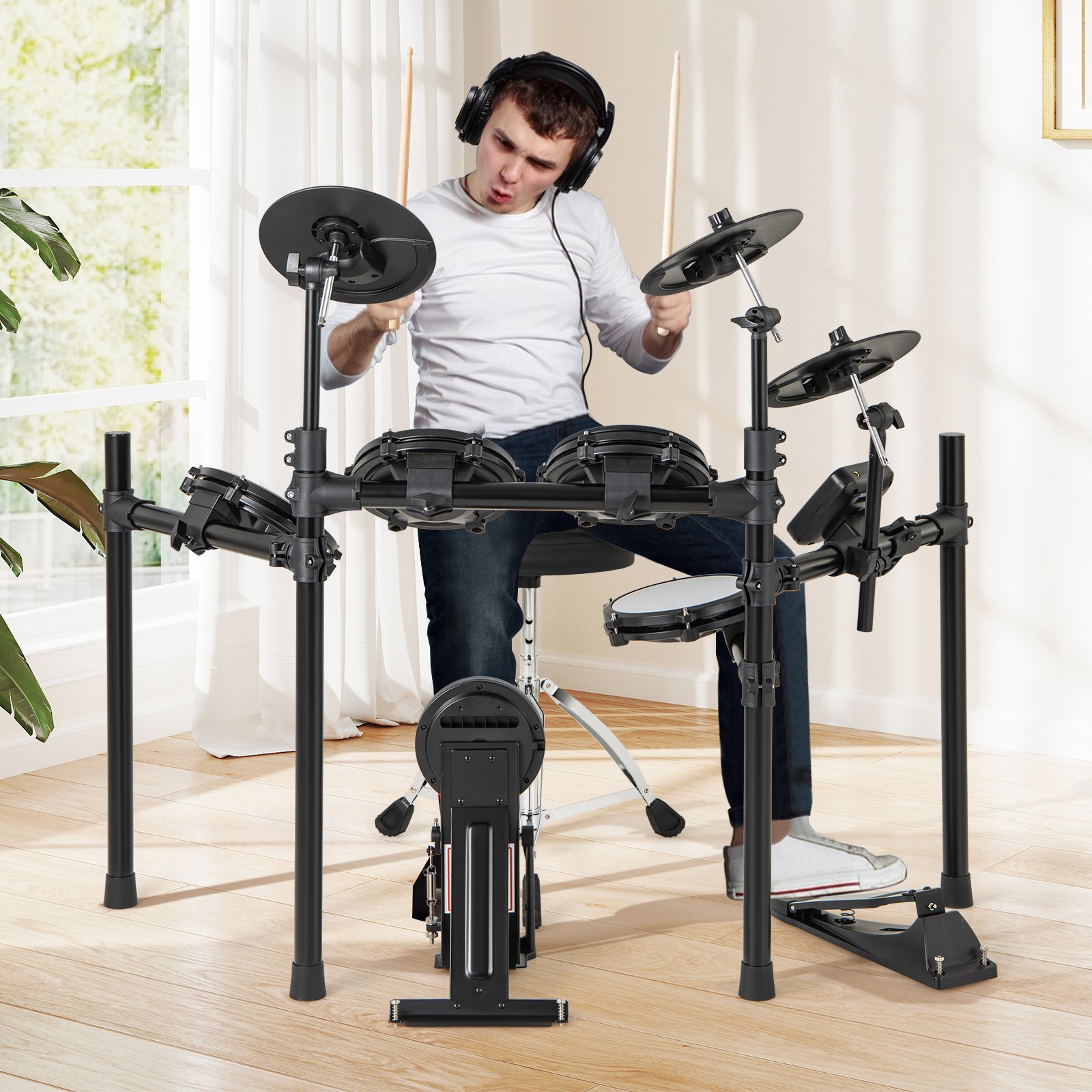 Faltbares E-Drum Set mit Mesh Pads & 225 Sounds & 30 Demos & Metronom E-Schlagzeug Komplettset