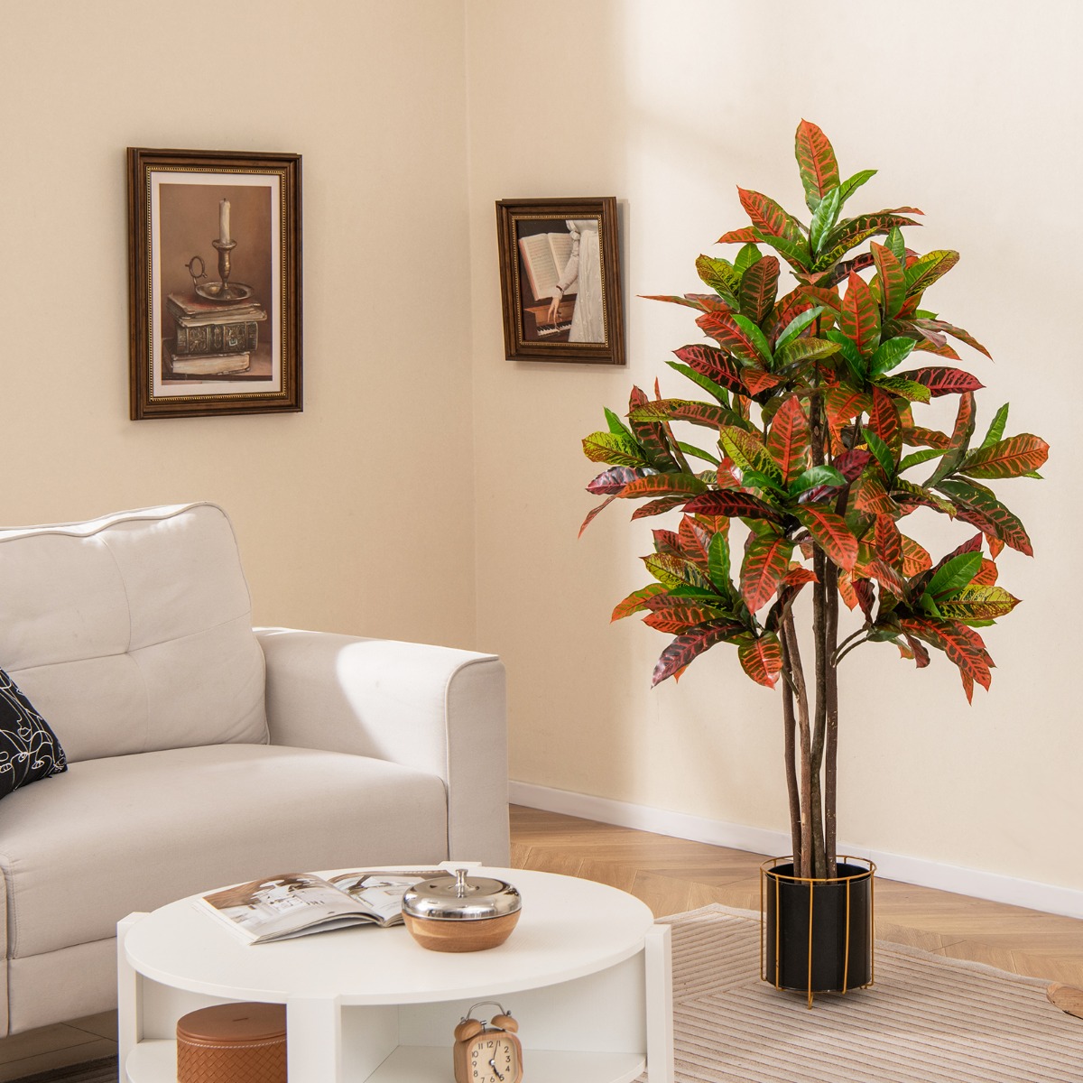 Kunstpflanze 150cm Künstliche Pflanze Kroton Palmenbaum mit bunten Blättern