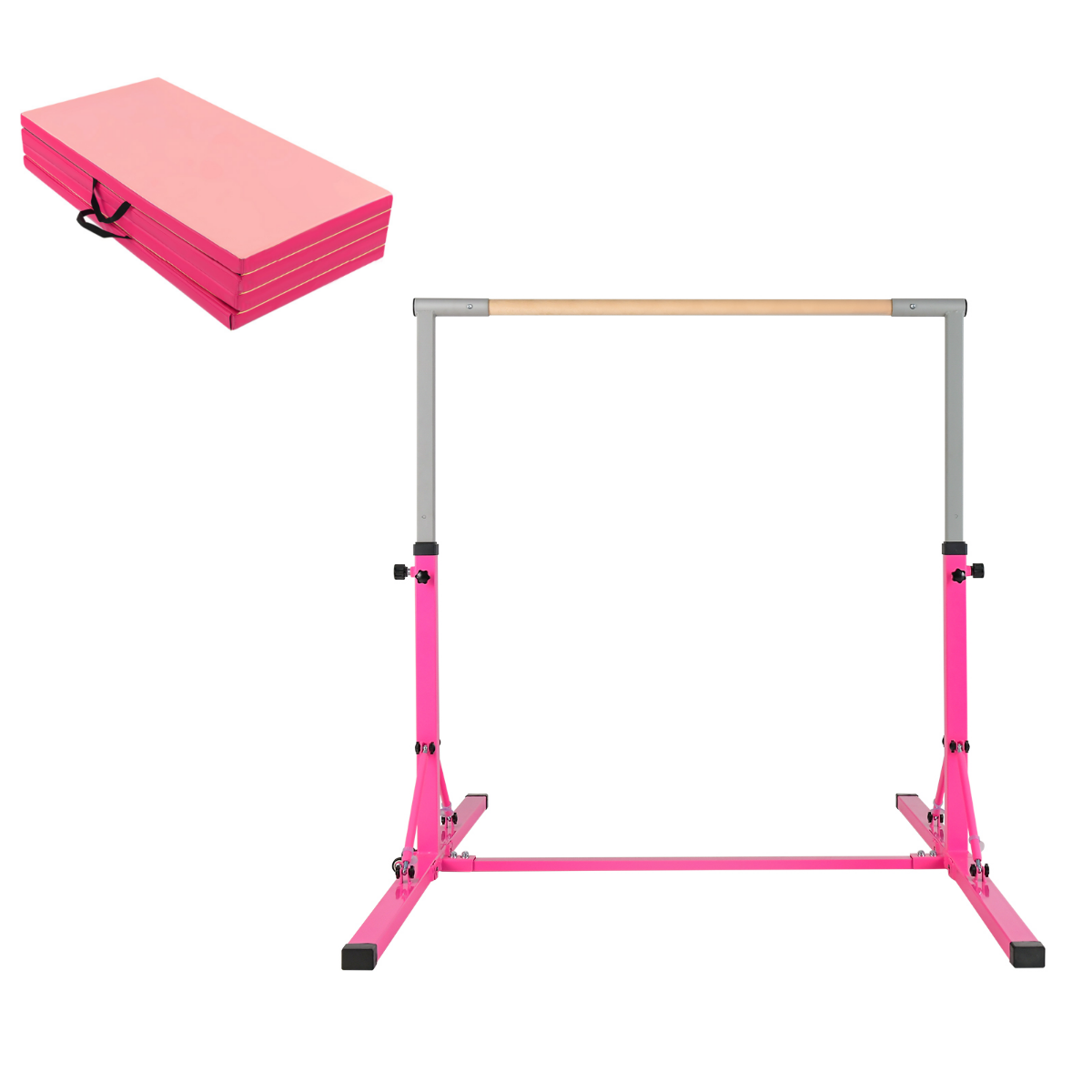 Faltbare Turnstange für Kinder Wackelfreies Heim-Fitnessgerät mit Gymnastikmatte Rosa