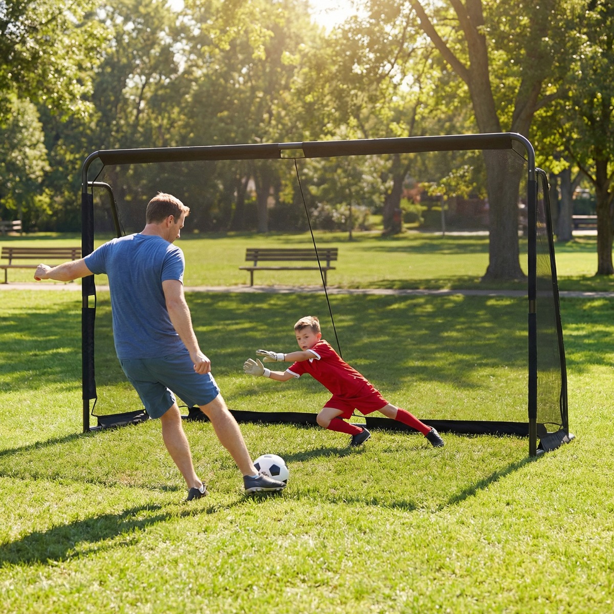 Fußballtor Fussballtore mit robustem Metallrahmen & PE-Netz Fußball-Trainingstor für Garten 300 x 200 cm Schwarz