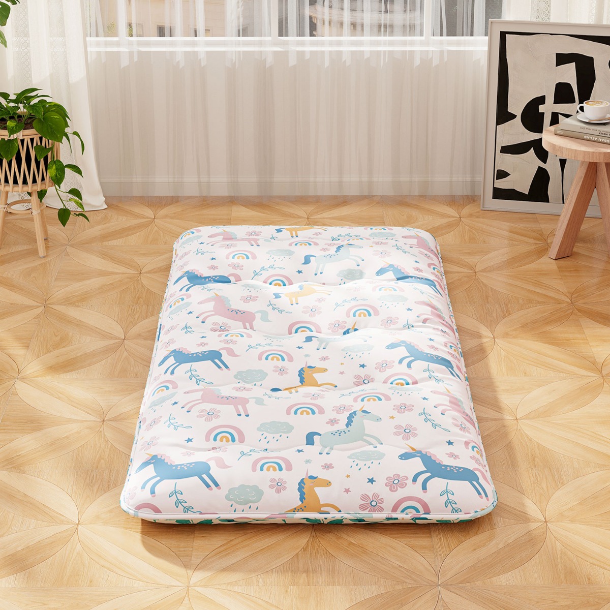 Japanische Futon Matratze mit Waschbarem Bezug & Tragetasche Tatami-Matte Bunt 90 x 200 cm