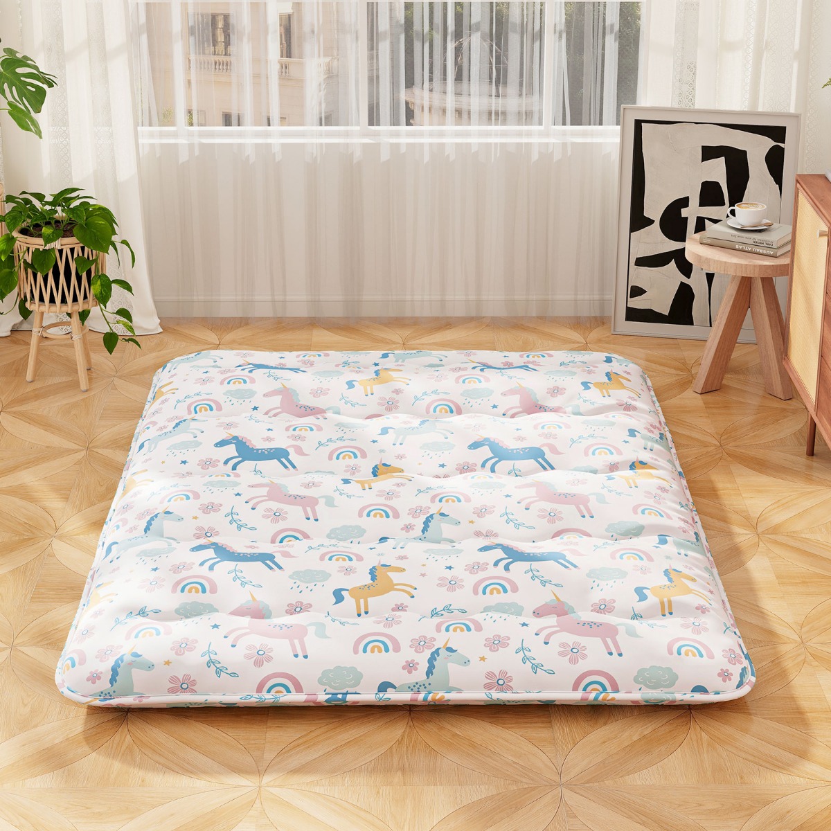 Japanische Futon Matratze mit Waschbarem Bezug & Tragetasche Tatami-Matte Bunt 140 x 200 cm