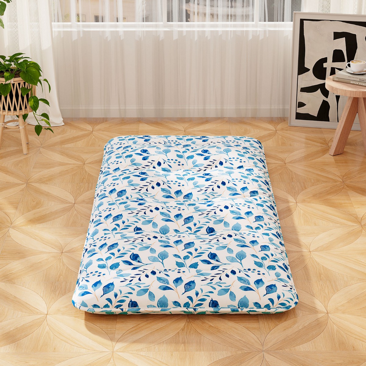 Japanische Futon Matratze mit Waschbarem Bezug & Tragetasche Tatami-Matte Grün 90 x 200 cm