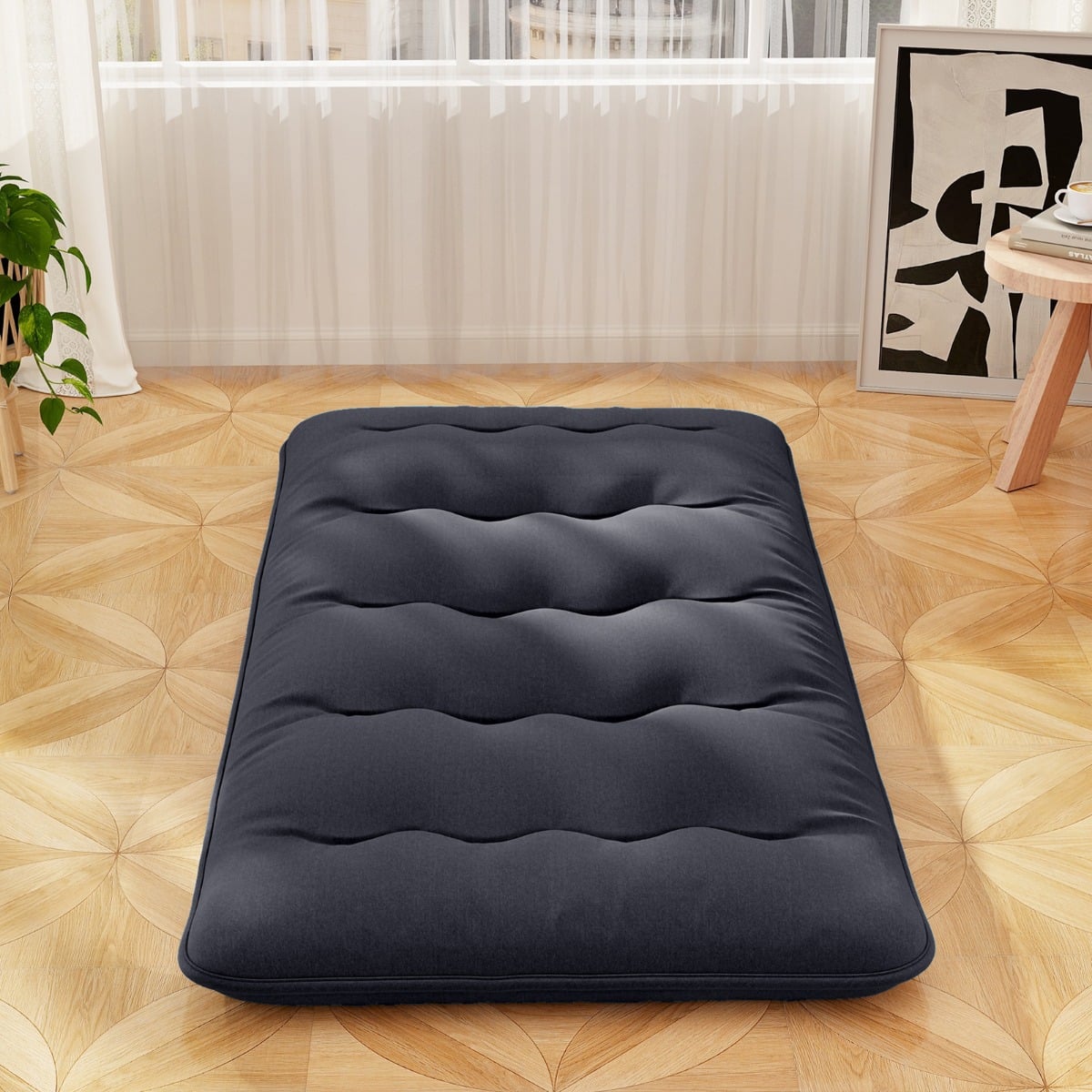Japanische Futon Matratze mit Waschbarem Bezug & Tragetasche Tatami-Matte Schwarz 90 x 200 cm