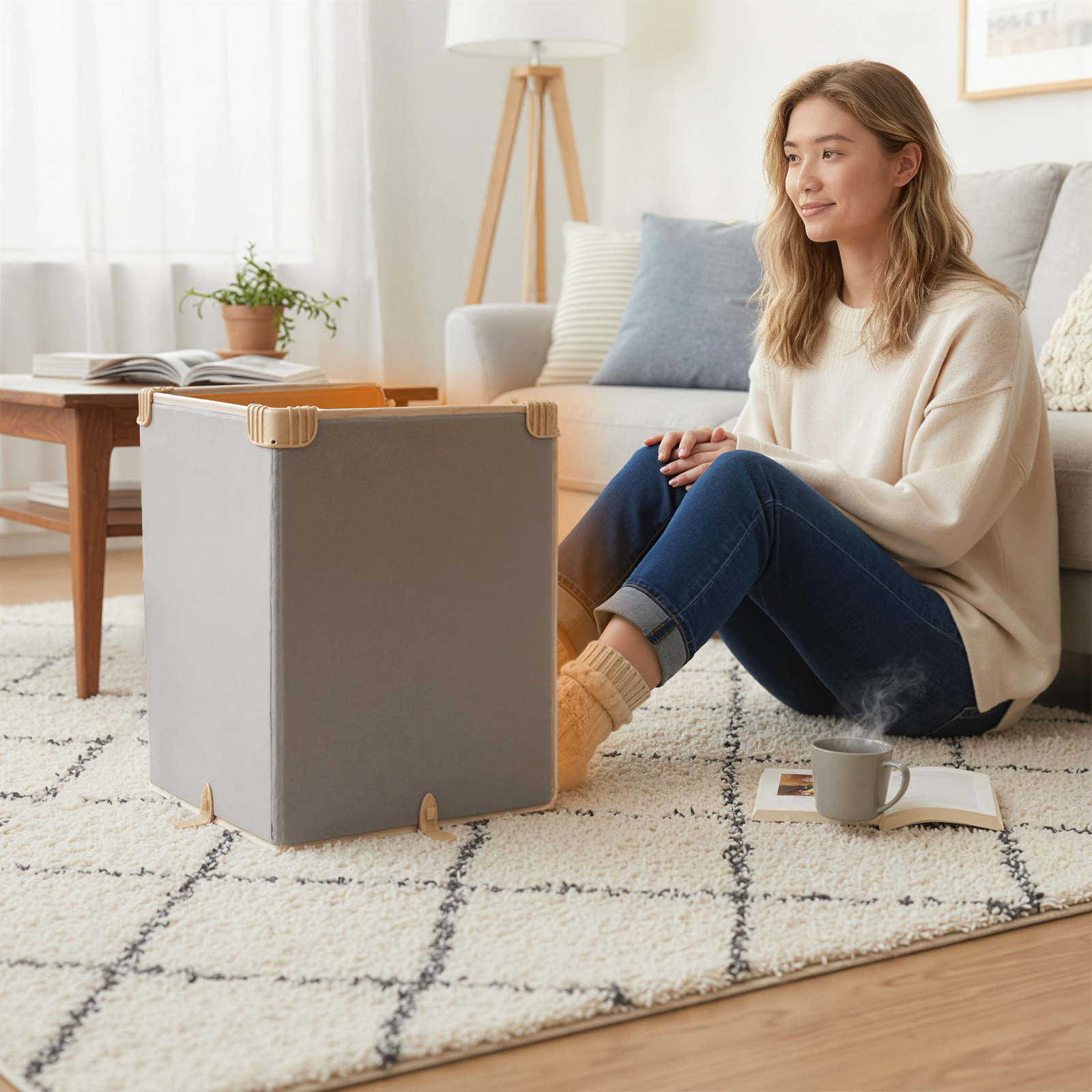 Fußwärmer elektrisch unter dem schreibtisch Faltbare Fußheizung mit 3-stufigem Thermostat Beige