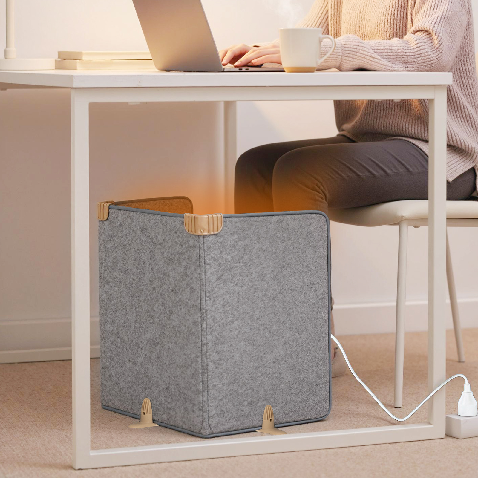 Fußwärmer elektrisch unter dem schreibtisch Faltbare Fußheizung mit 3-stufigem Thermostat Grau