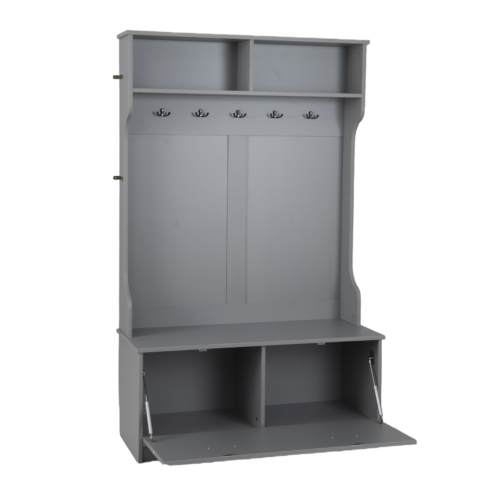 Garderobenständer mit Sitzbank & 5 Doppelhaken Garderobe Flurgarderobe 100 x 40 x 160 cm Grau