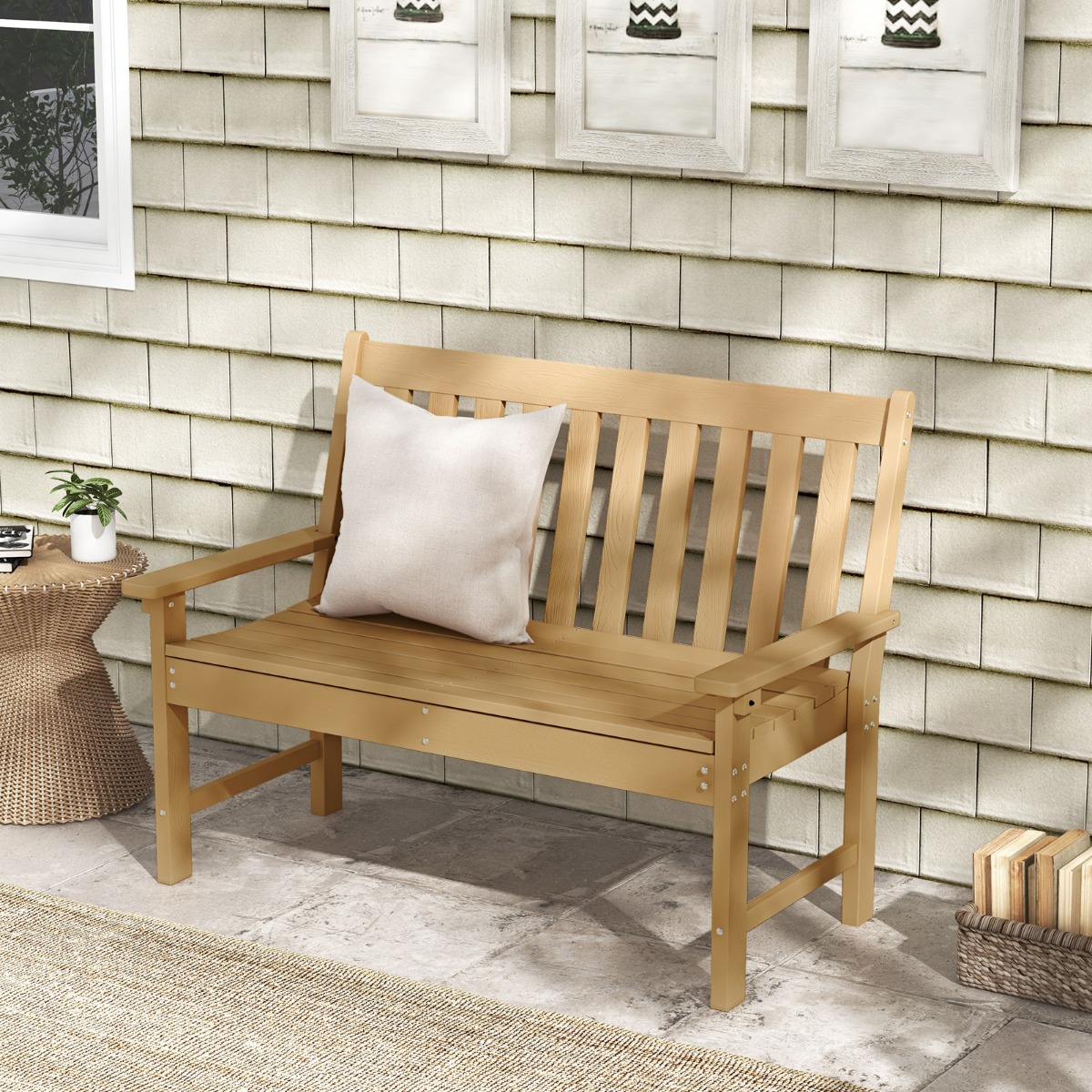 Gartenbank wetterfest Allwetter-Sitzbank aus HDPE Parkbank für 2-3 Sitzer Braun