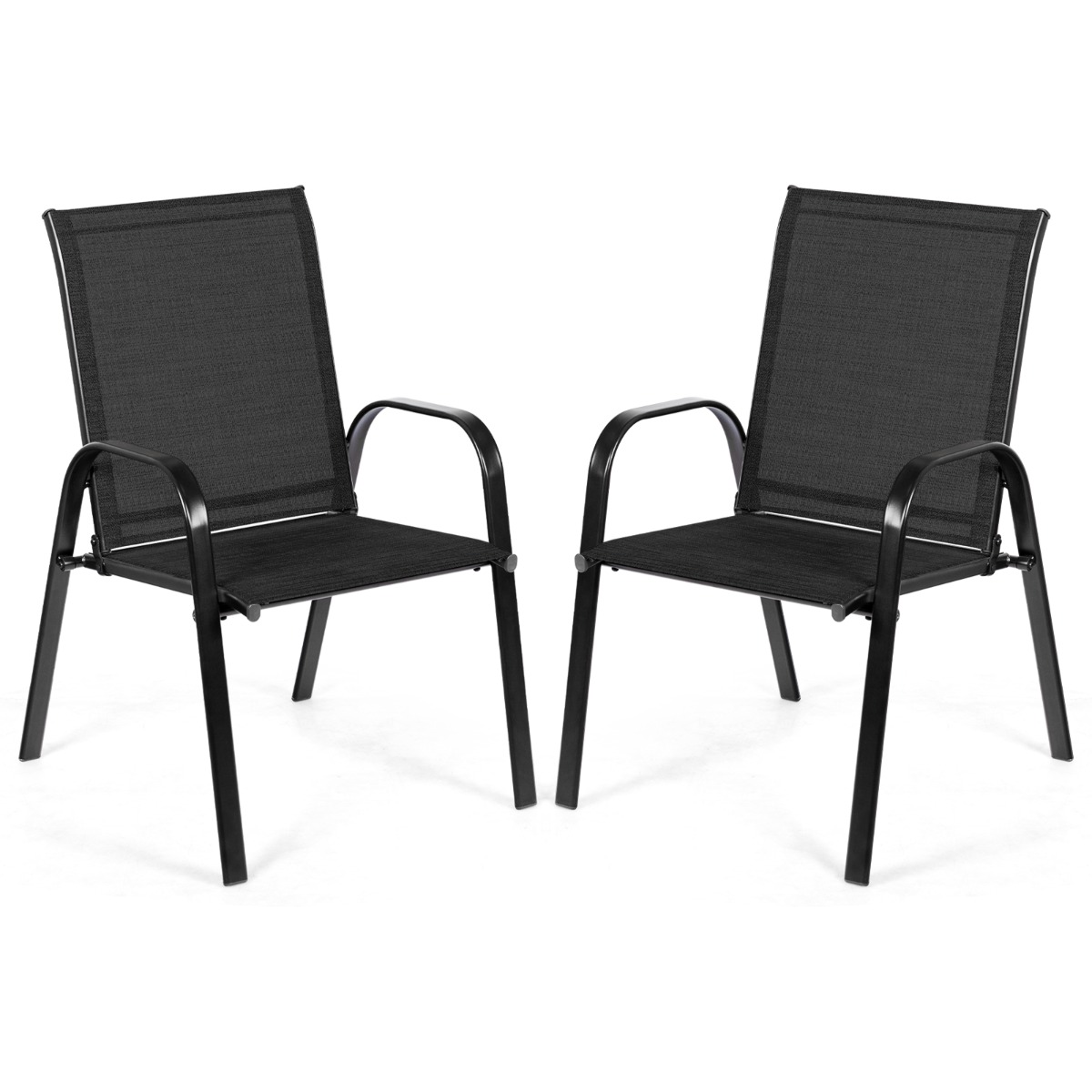 2er Set Gartenstühle mit Gebogenen Armlehnen & Verstärktem Metallrahmen Outdoor Bistrostühle Schwarz