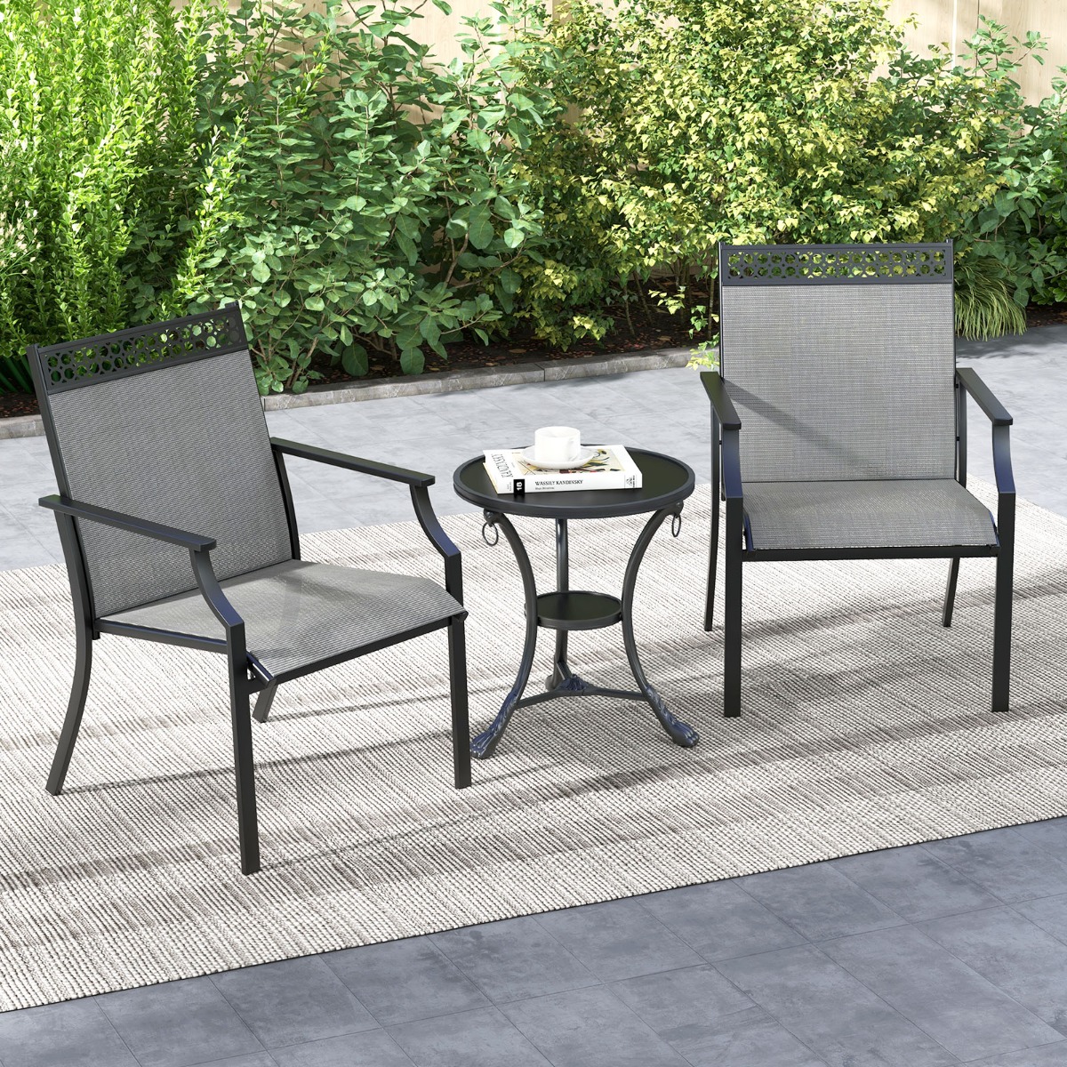 2er Set Gartenstühle mit Schnell Trocknendem Stoff & Metallrahmen Terrassenstühle Grau