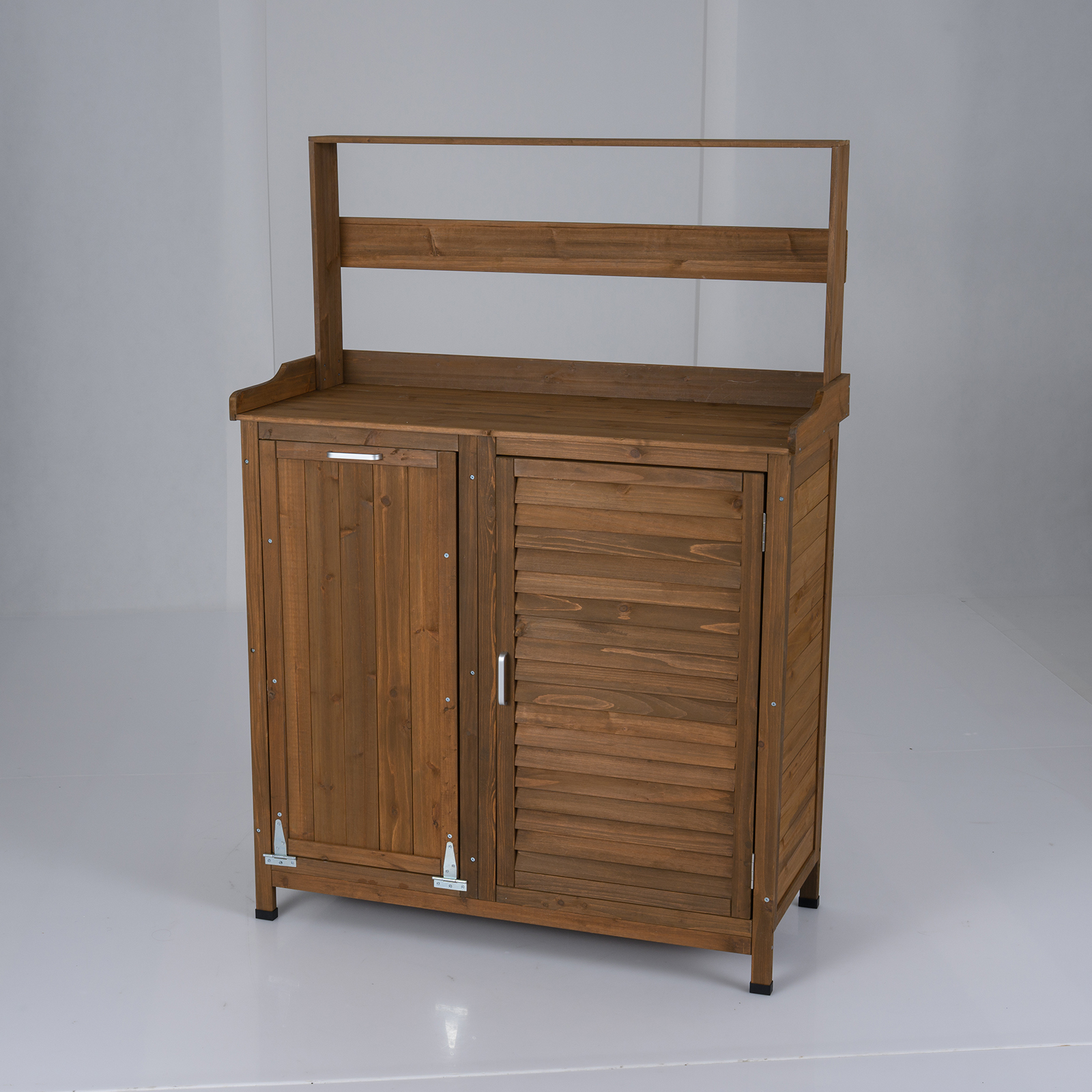 Gartentisch aus Holz mit Pflanztisch Außenlagerungsschrank mit verstellbarem Regal Natur