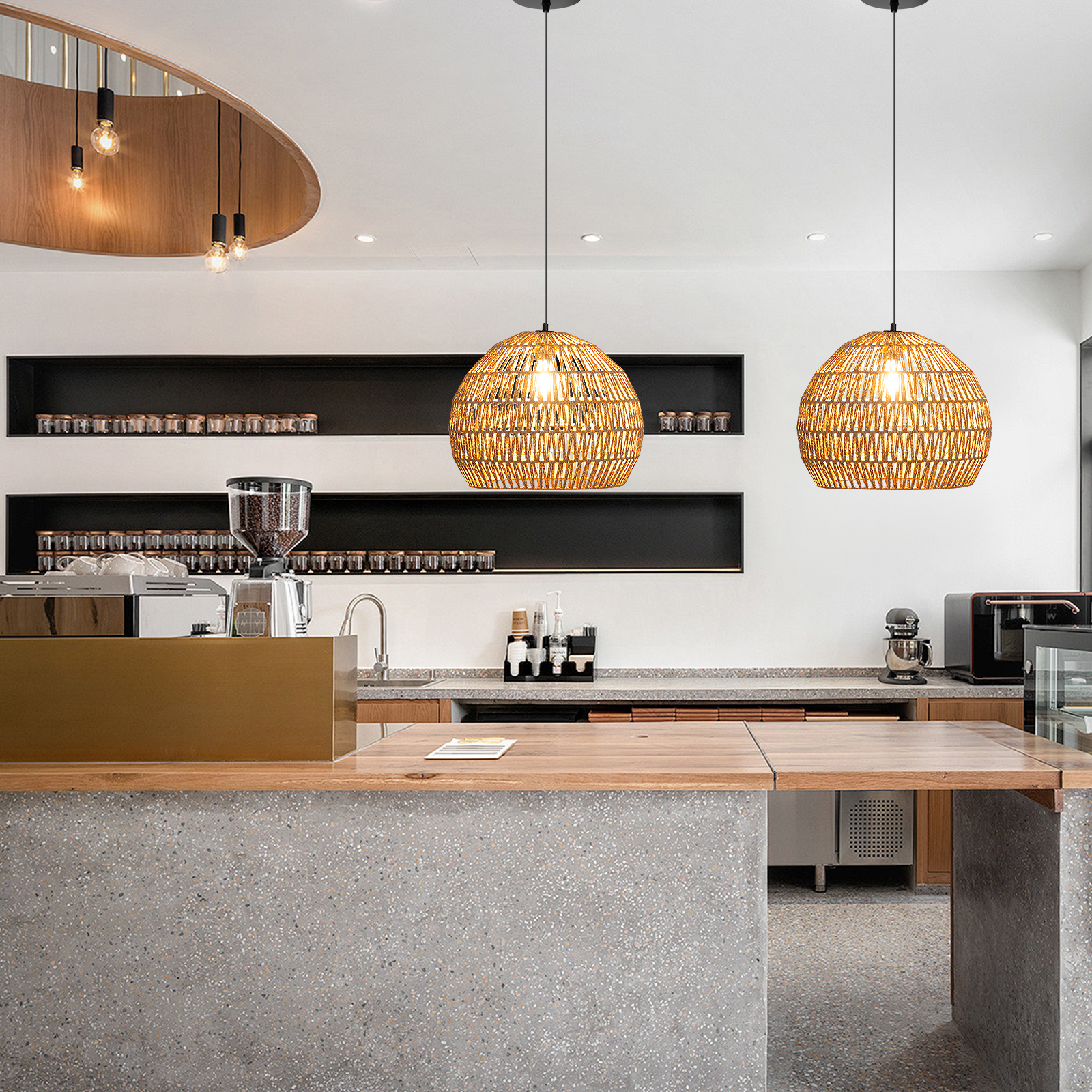 Geflochtene Pendelleuchte Boho Deckenleuchte mit Verstellbarer Aufhänghöhe Hängelampe Kaffee